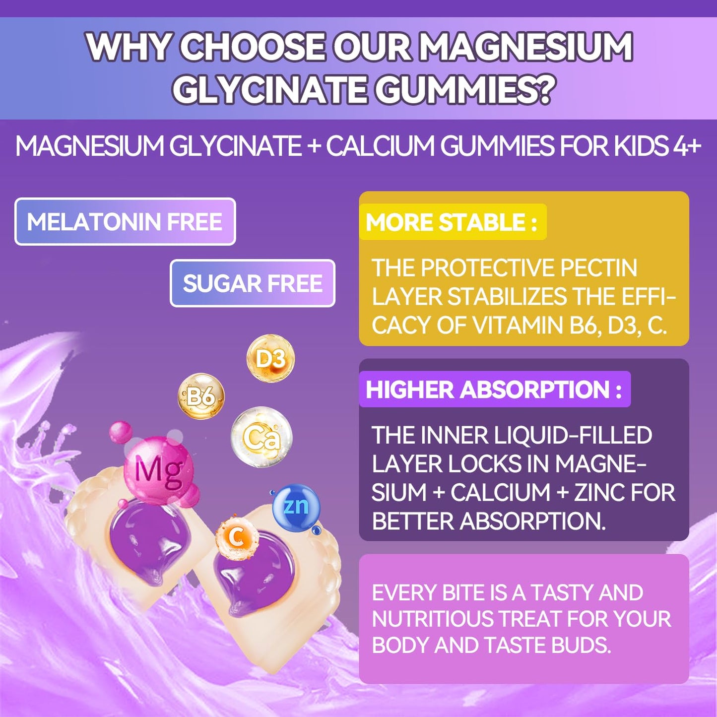 Crasye Magnesium Glycinate + Calcium Gummies for Kids, 60 Count