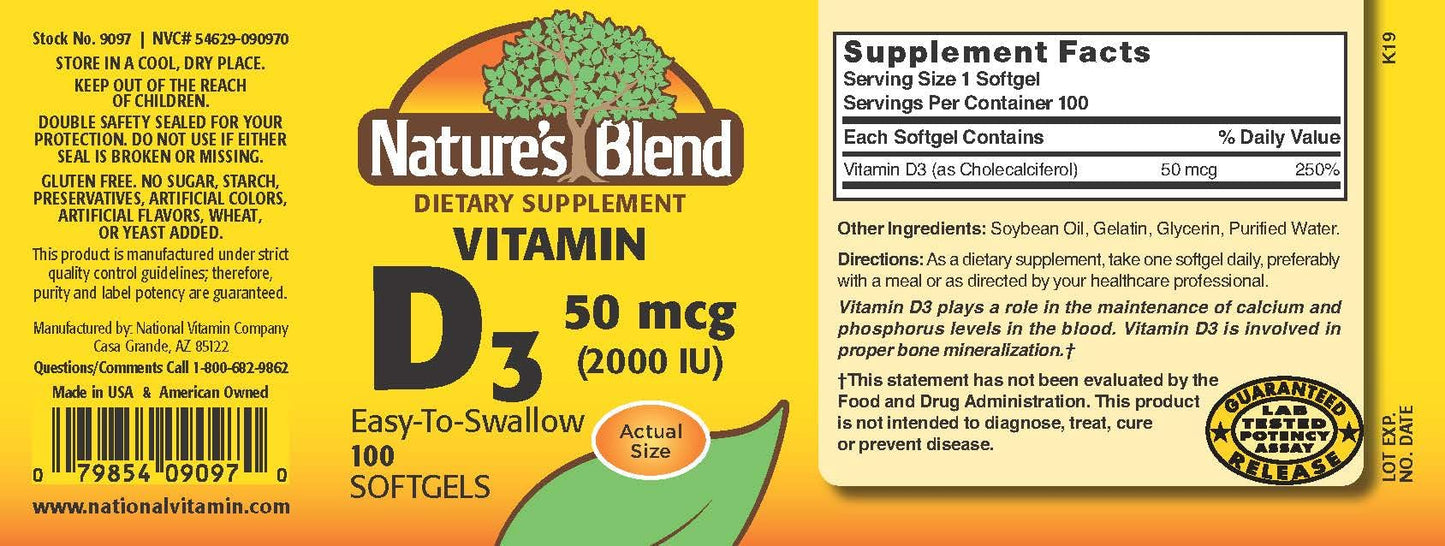 Nature's Blend Vitamin D3 Softgels 100 Count