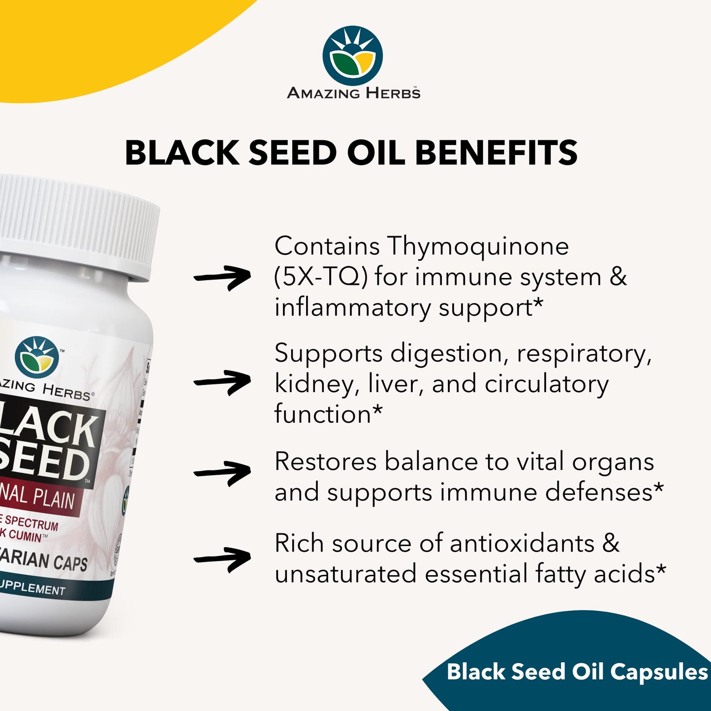 Amazing Herbs Whole Spectrum Black Seed Oil Capsules - 100 Count, 475mg