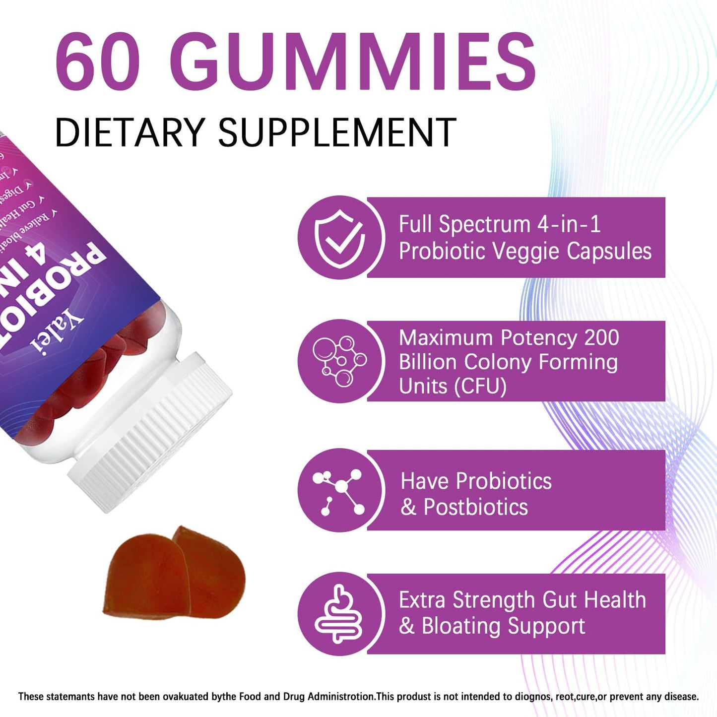 Yalei Probiotic Kombucha Gummies 60 Count