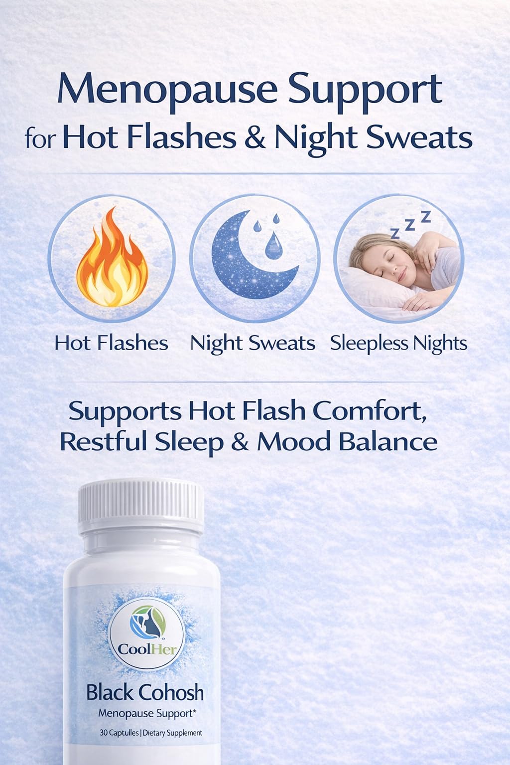 CoolHer Menopause Support for Women – Hot Flash & Night Sweat Relief – Black Cohosh Supplement – Non-GMO, Gluten-Free, 30 Capsules