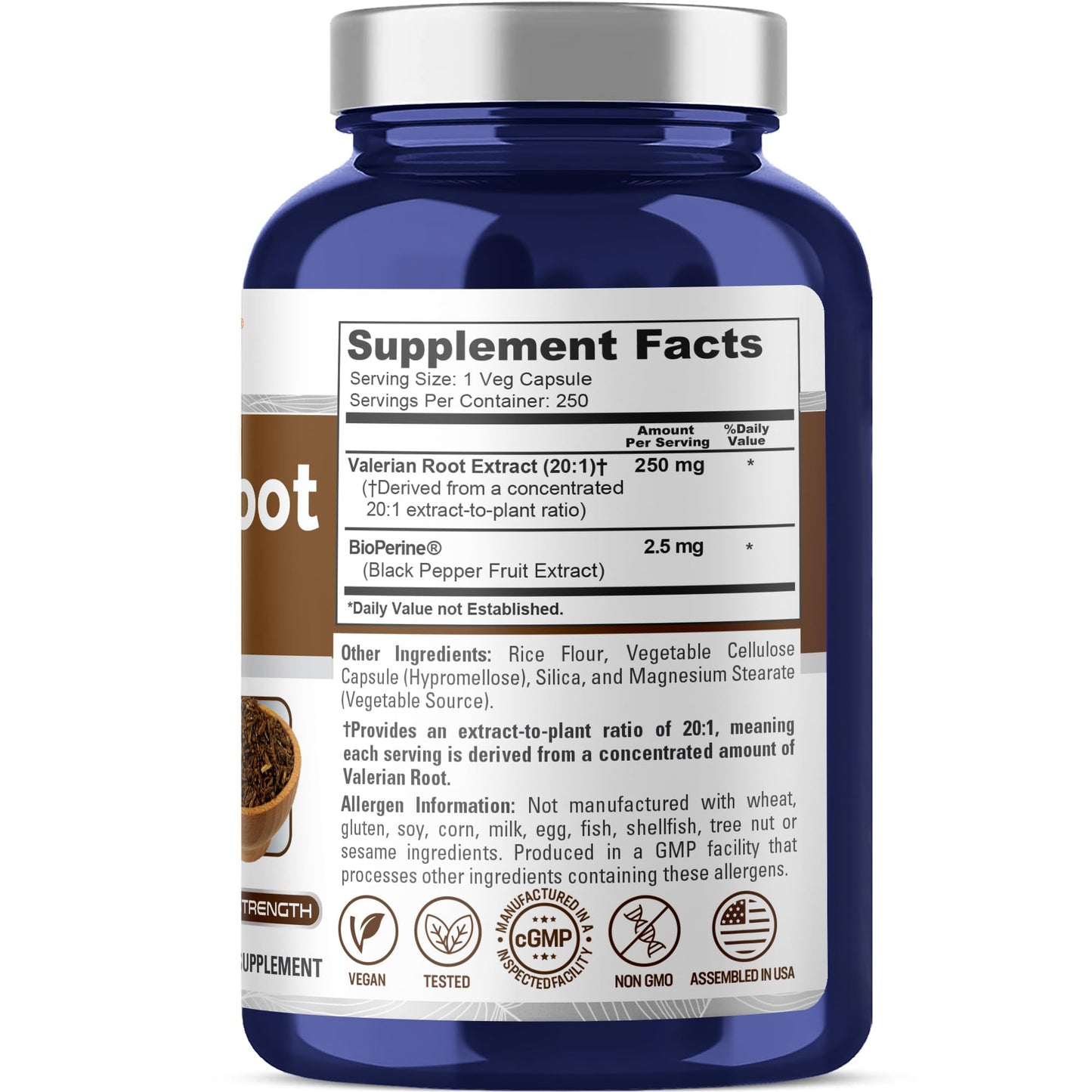 NusaPure Valerian Root Capsules, 250 Veg Capsules