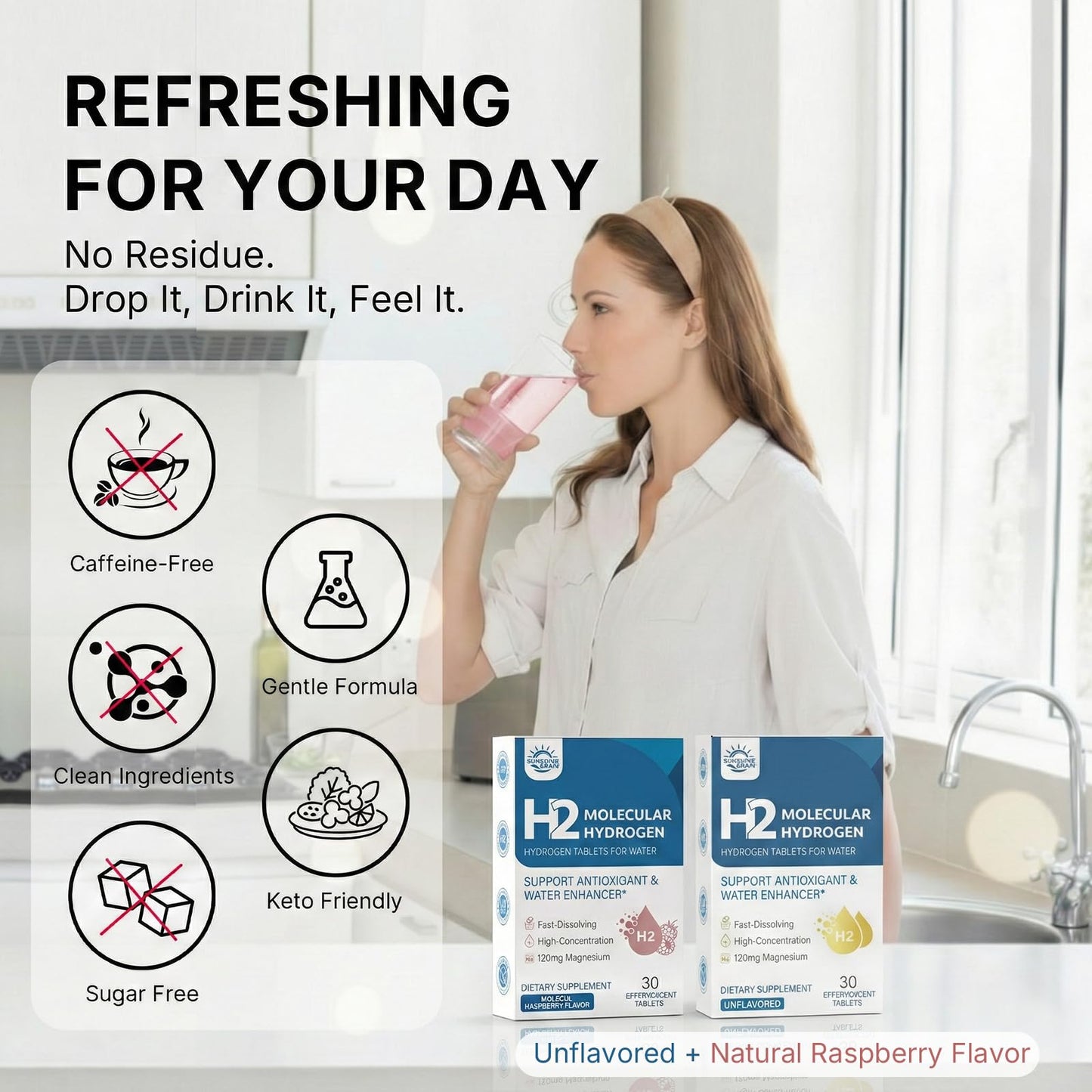 Sunshine & Rain Molecular Hydrogen Tablets with Magnesium 120mg, 60 Tablets