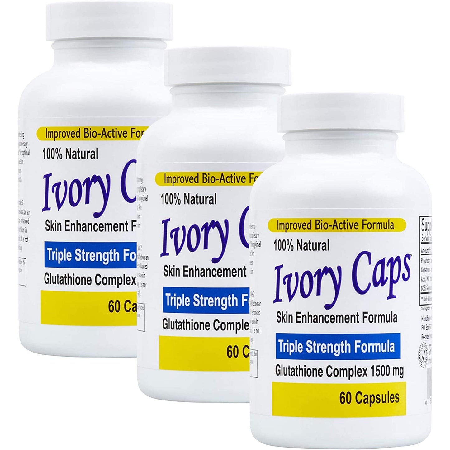 Ivory Caps Glutathione 1500 Skin Whitening Complex Capsules, 3 Pack
