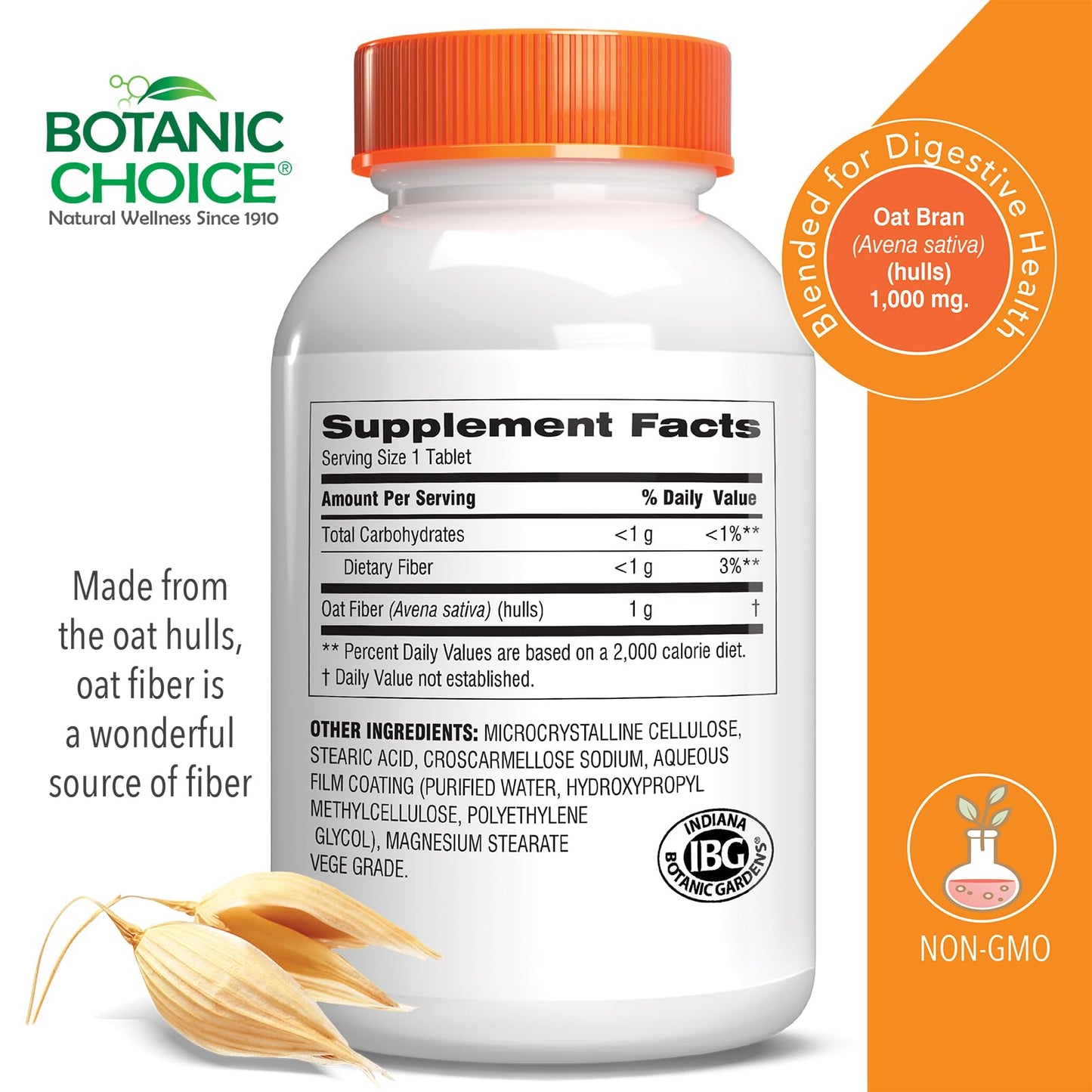 Botanic Choice Oat Fiber Dietary Supplement Tablet, 180 Tablets