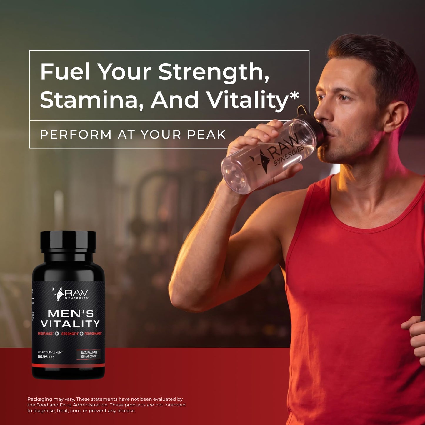 RAW Synergies Men’s Vitality L-Arginine & Cordyceps for Strength, Heart & Focus – Performance Support Supplement, 90 Capsules