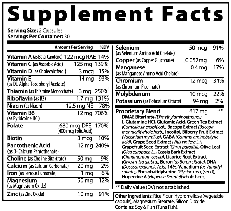 EXUVITAL Brain & Focus Formula Capsules 60 Count