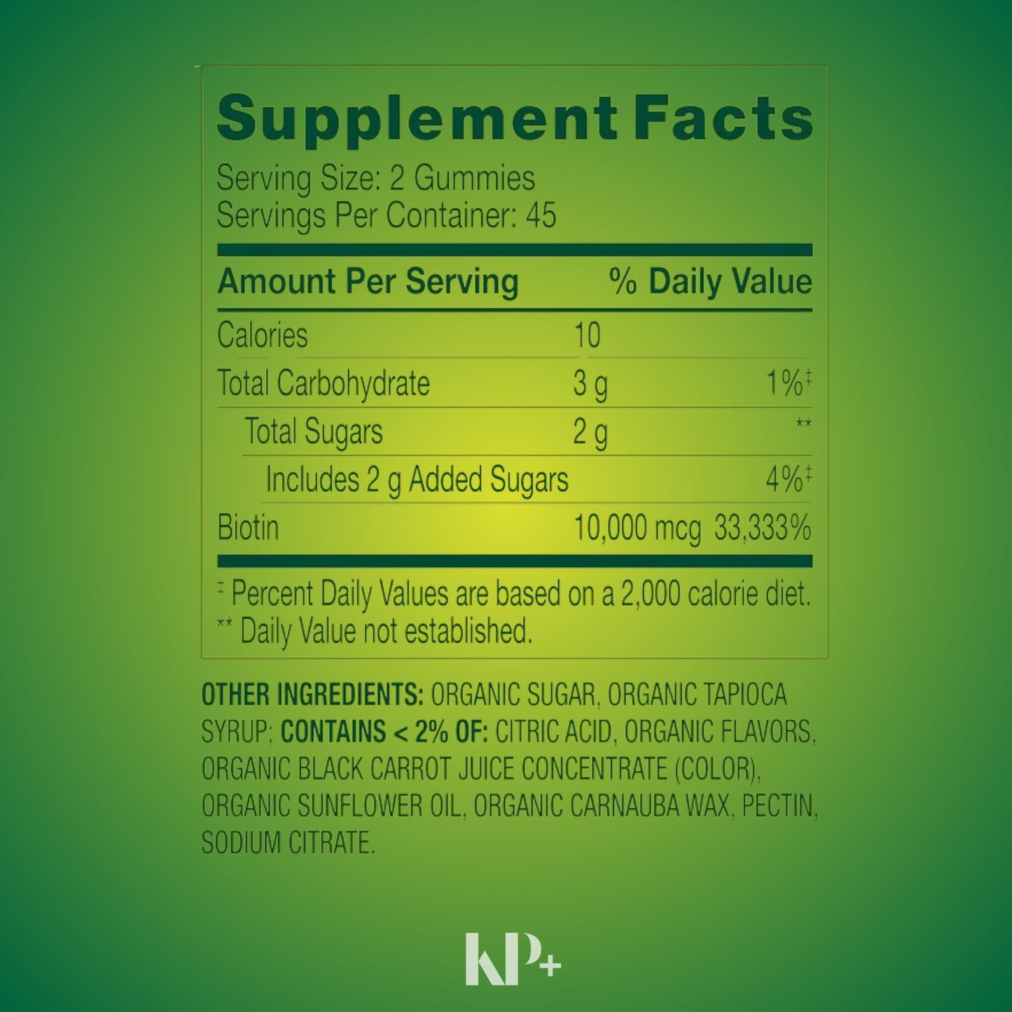 KP+ Biotin 10,000 mcg Gummies Extra Strength 90 Count