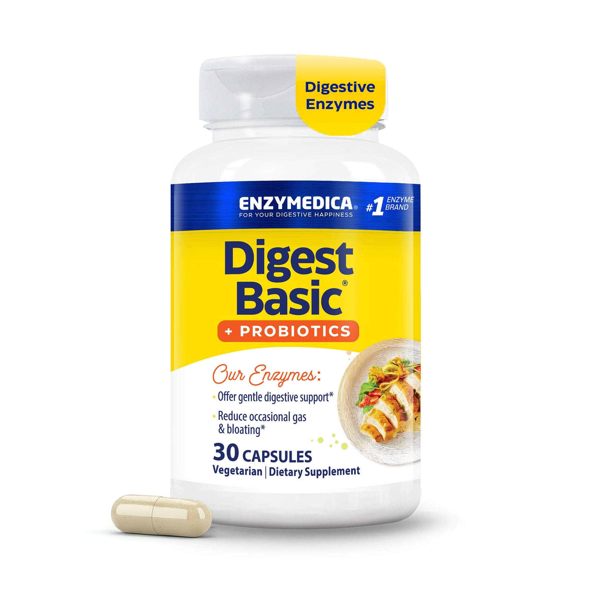 Enzymedica Digest Basic + Probiotics Digestive Enzyme Supplement Capsules, 30 Capsules