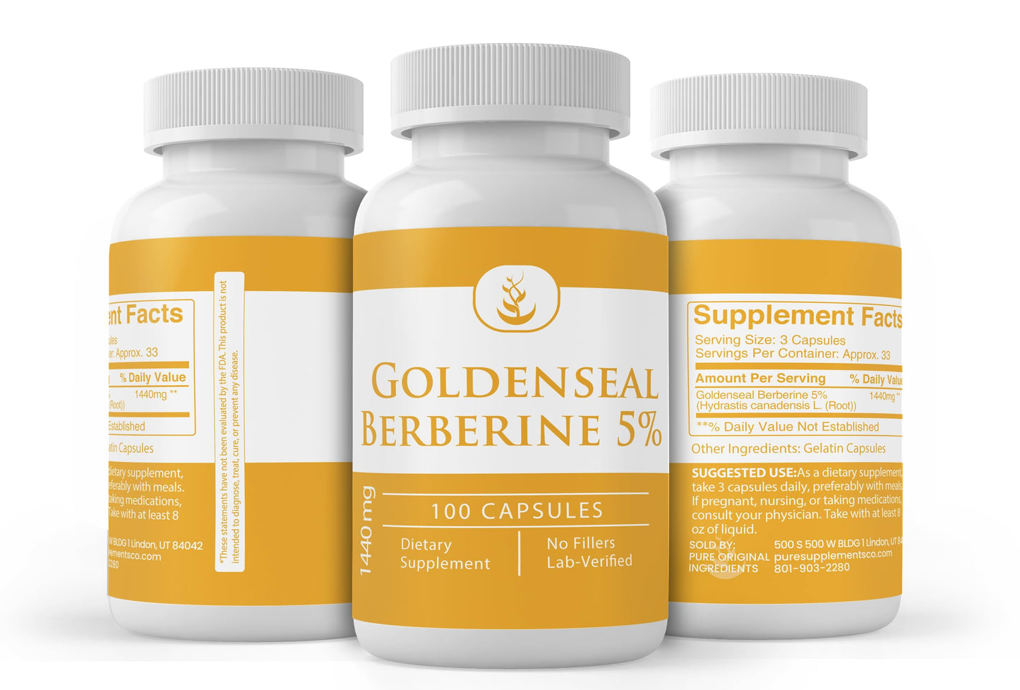PURE ORIGINAL INGREDIENTS Goldenseal Berberine Capsules, 100 Count