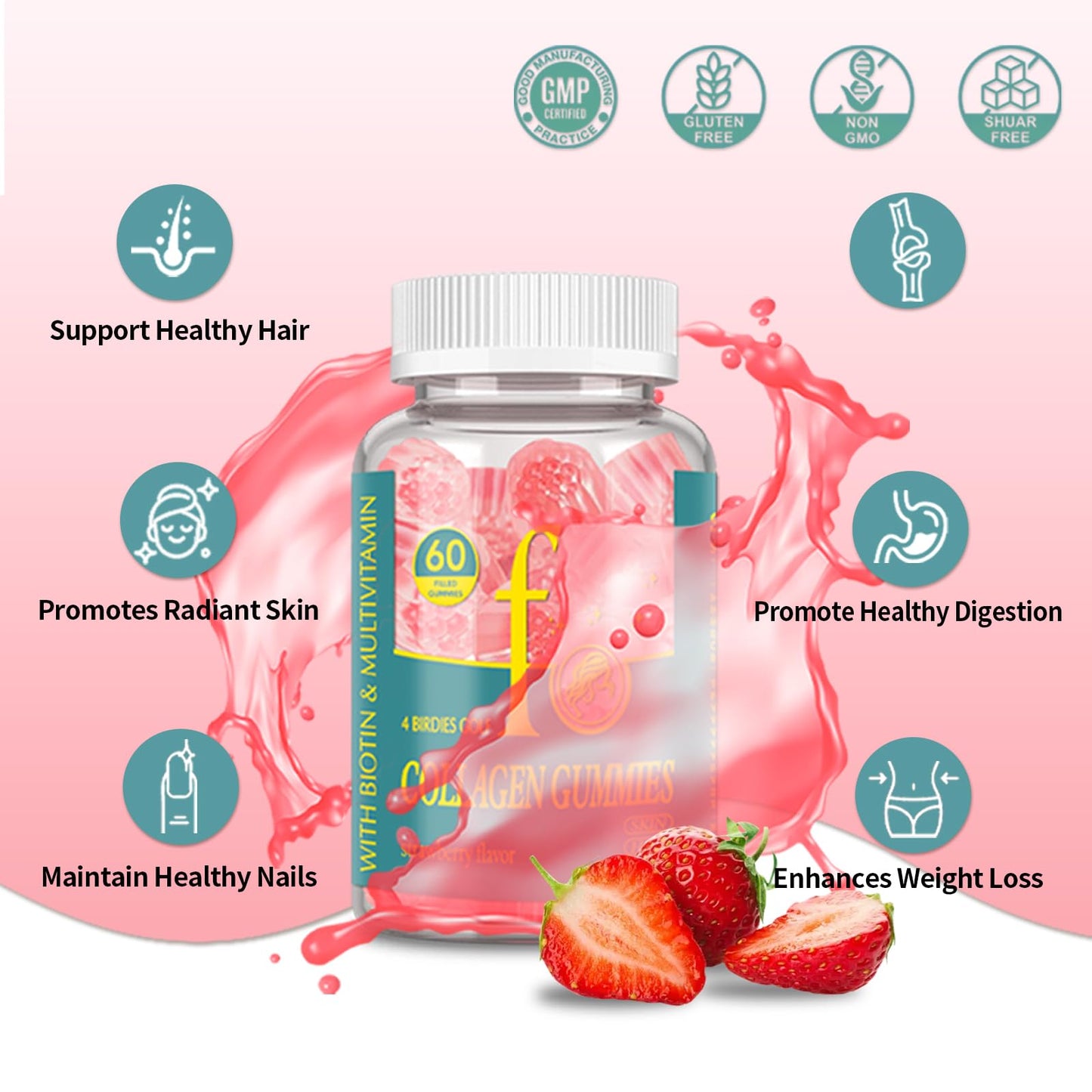 4 BIRDIES GOLF Collagen Gummies for Women Gummy 60 Count