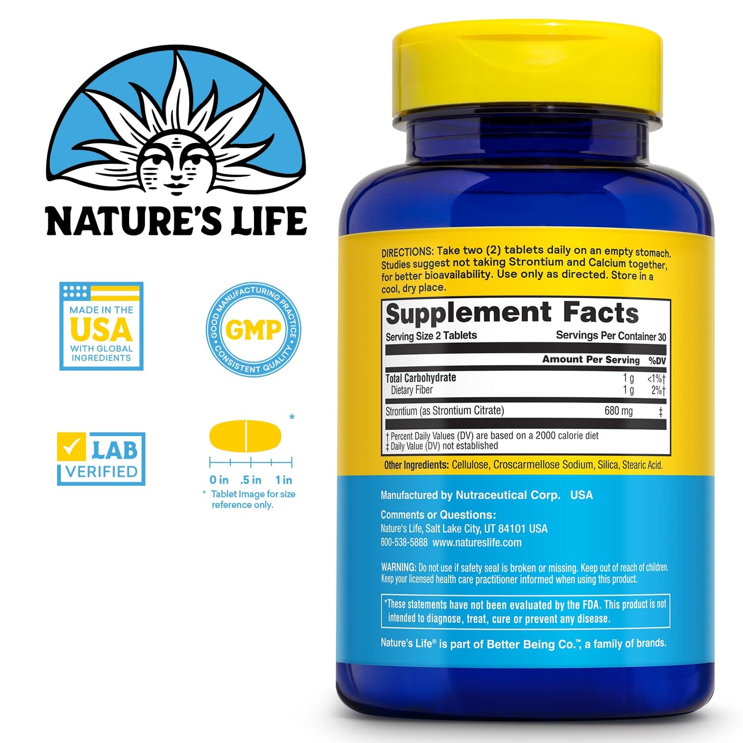 Nature's Life Strontium Citrate 680 mg Tablets, 60 Tablets
