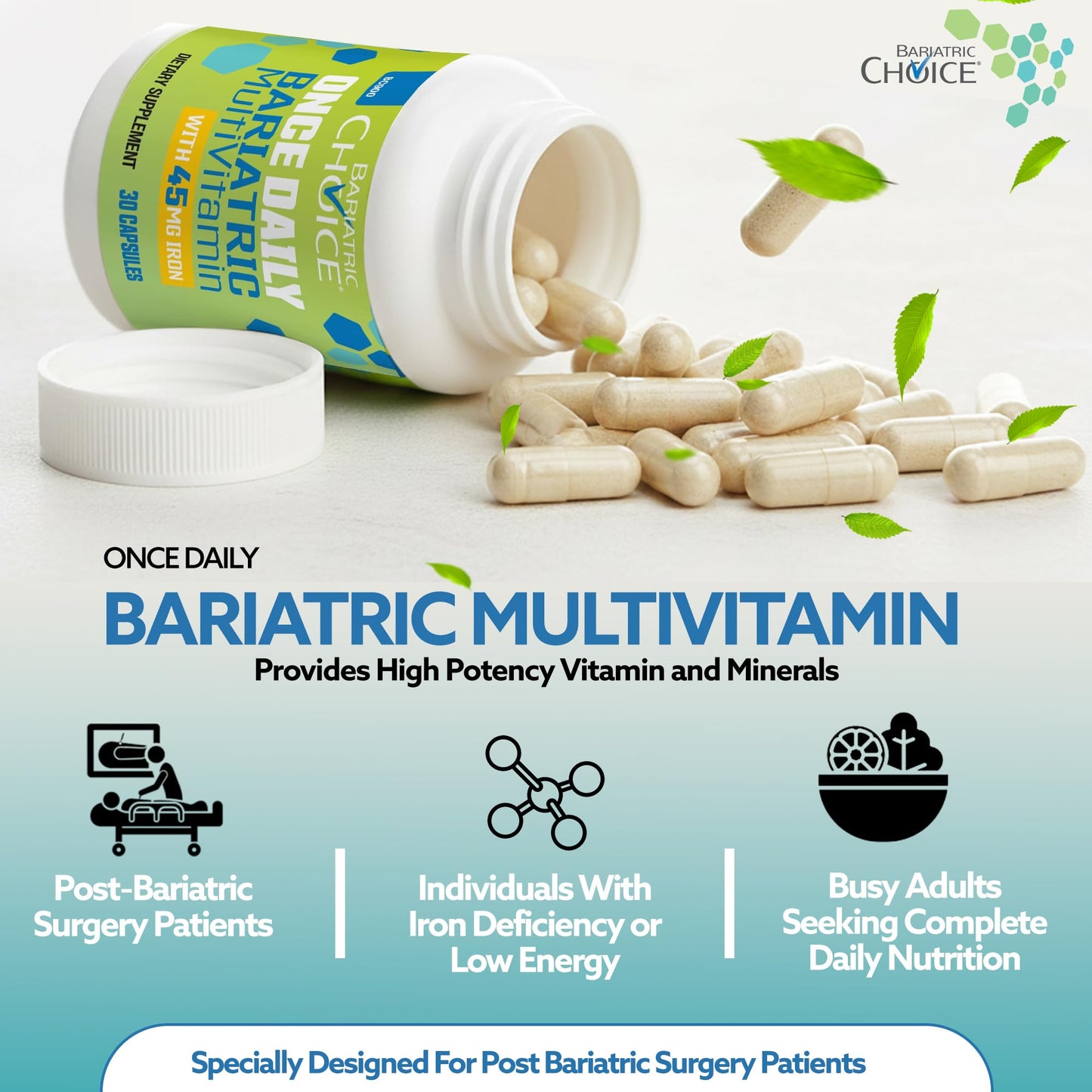 Bariatric Choice Once-Daily Bariatric Multivitamin Capsule with 45 mg Iron, 30 Count
