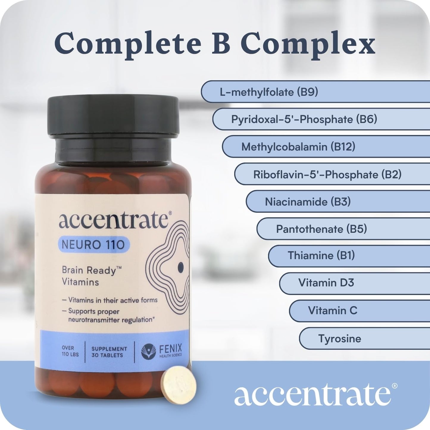 Accentrate Neuro 110 Complete Vitamin B Complex Tablets, 30 Tablets
