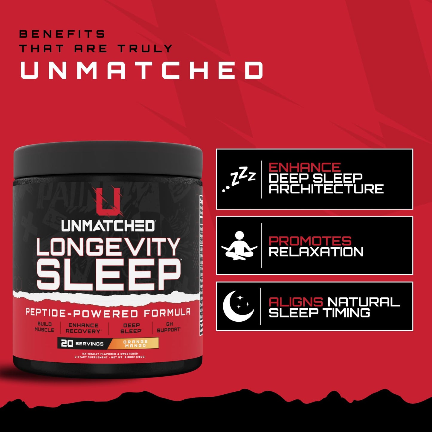 Unmatched Longevity Sleep | PeptiSleep Sleep & Recovery Formula with Melatonin, Magnesium & Senactiv | Advanced Nighttime Support Powder 9.88 Ounce