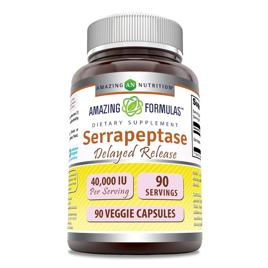 Amazing Nutrition Serrapeptase Supplement 40,000 IU, 90 Veggie Capsules