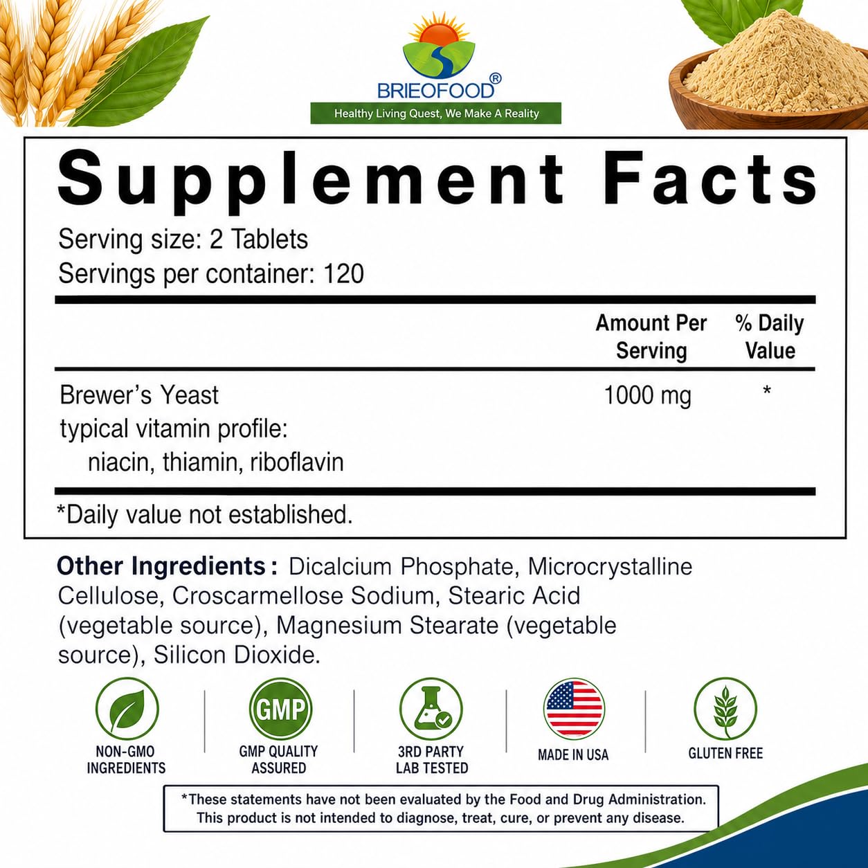 Brieofood Brewers Yeast Tablets 240 Count