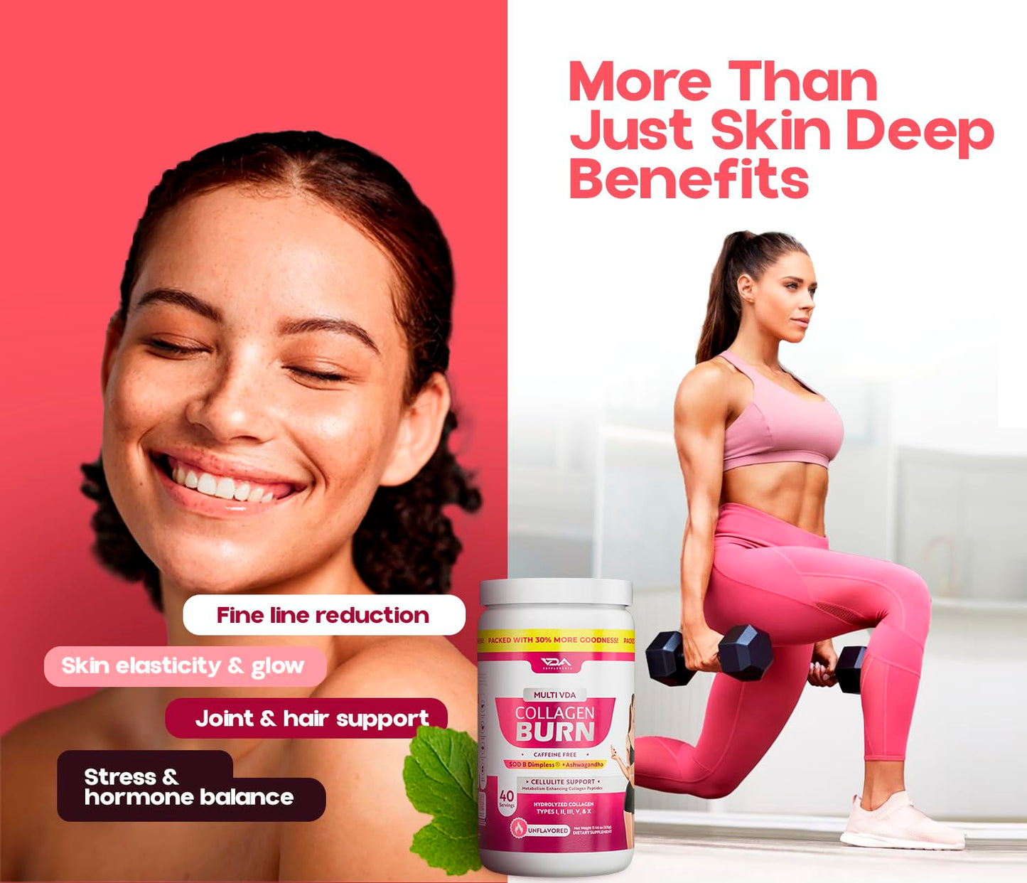 VDA Supplements Hydrolyzed Collagen Powder for Weight Loss - Burn Ultimate Beauty Complex Multi Peptides Powder for Women with Types I II III V and X for Fat Burning Support Unflavored 11.46 Ounce, 40 Servings