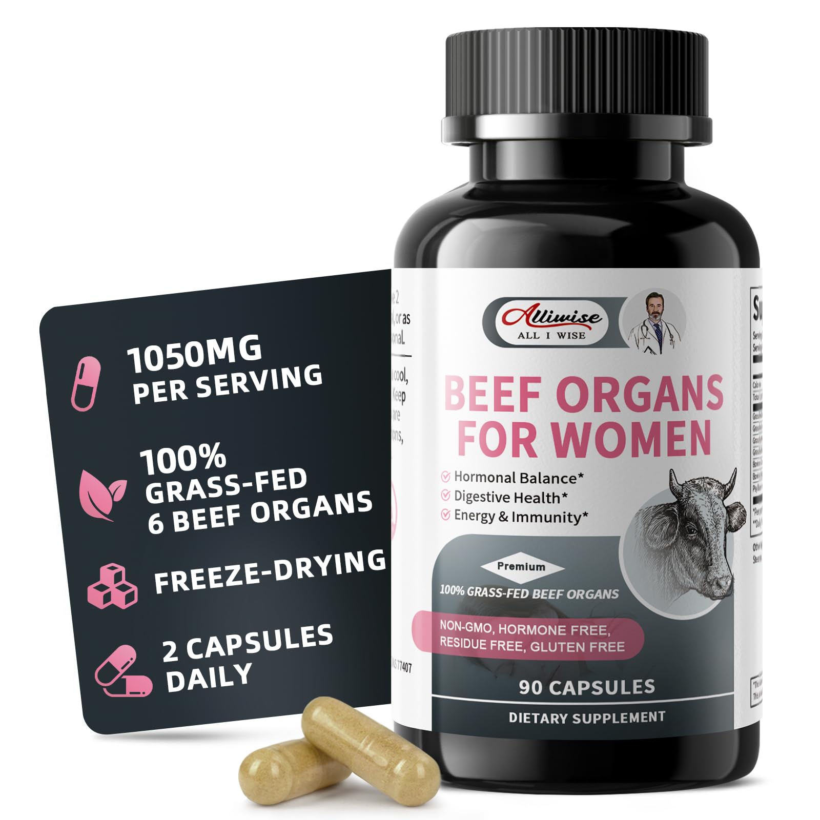Alliwise Beef Organ Supplement for Women Capsule 90 Count