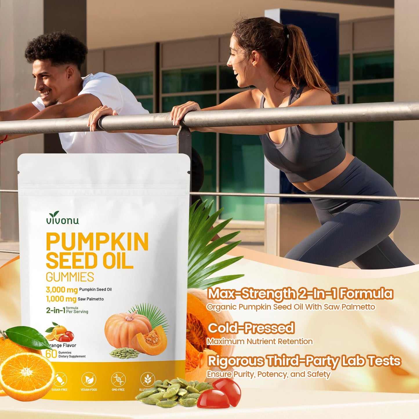 VivoNu Organic Pumpkin Seed Oil Gummies with Saw Palmetto, 60 Gummies