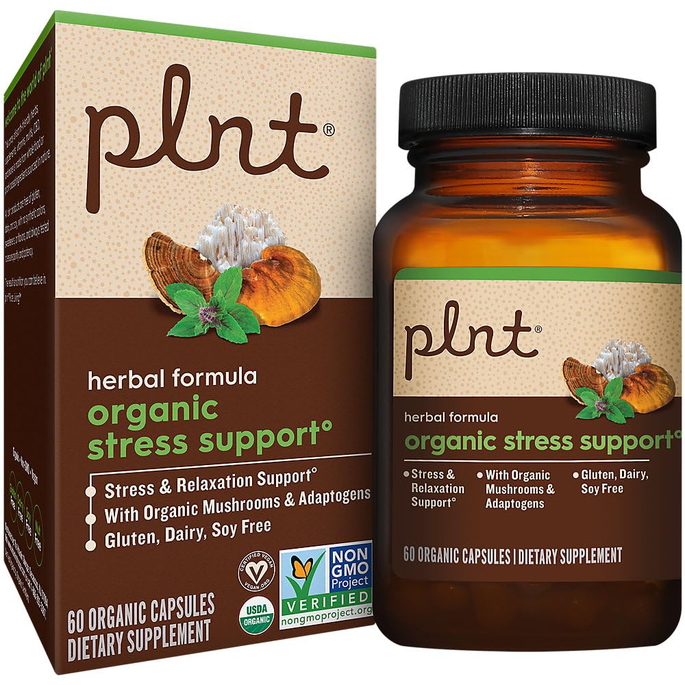 plnt Organic Stress Support - Herbal Formula with Organic Mushrooms 60 Capsules
