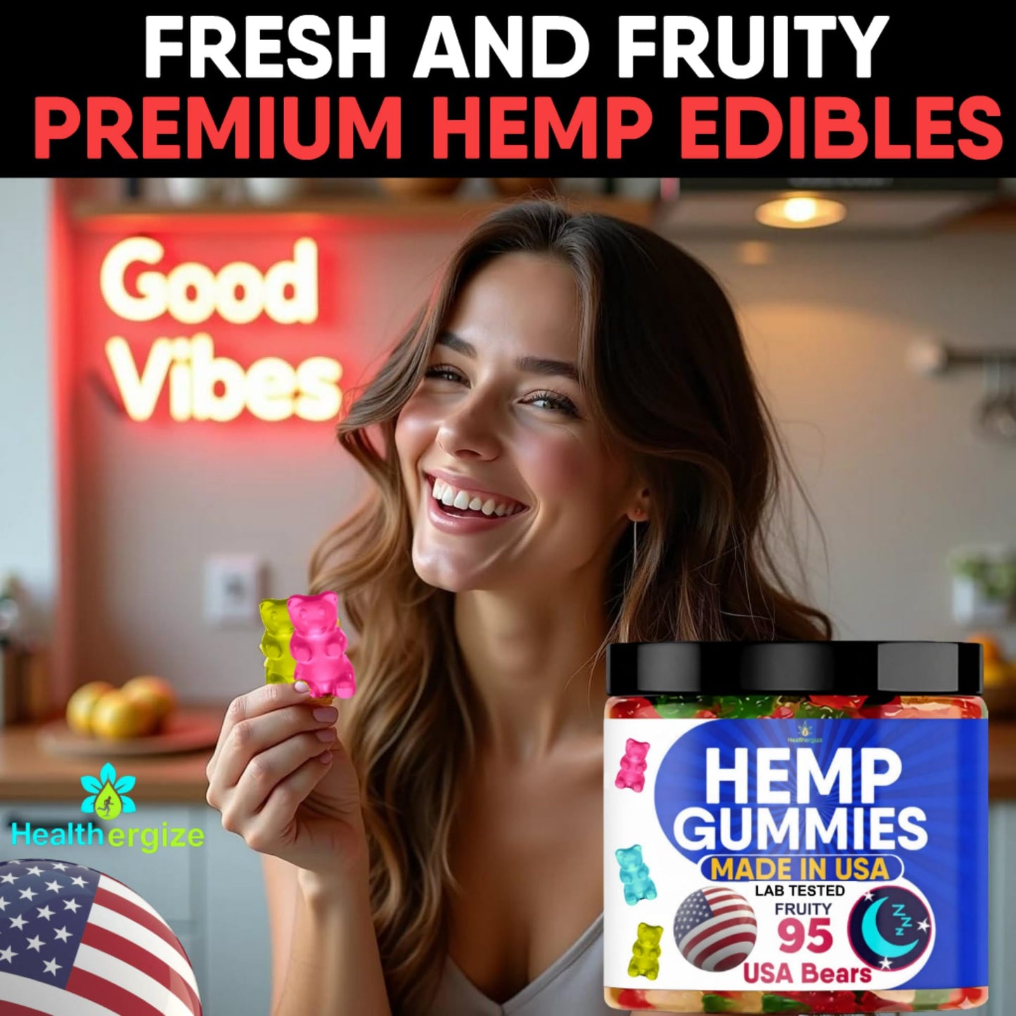 Healthergize Hemp Gummies for Sleep, Calm Relaxation Chewable 95 Count