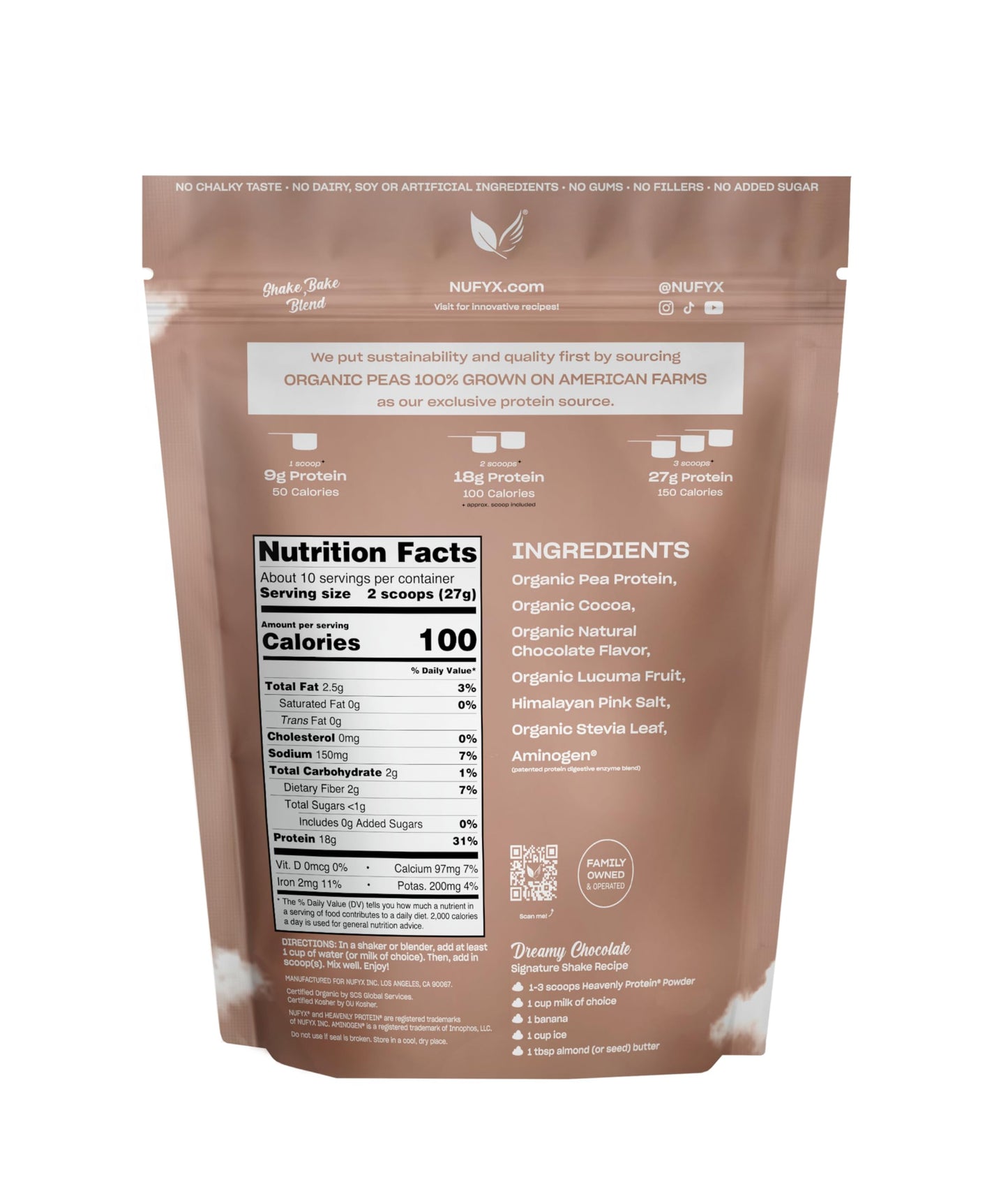 NUFYX Heavenly Protein Powder 9.6 Ounce (Dreamy Chocolate, 20 Scoops)