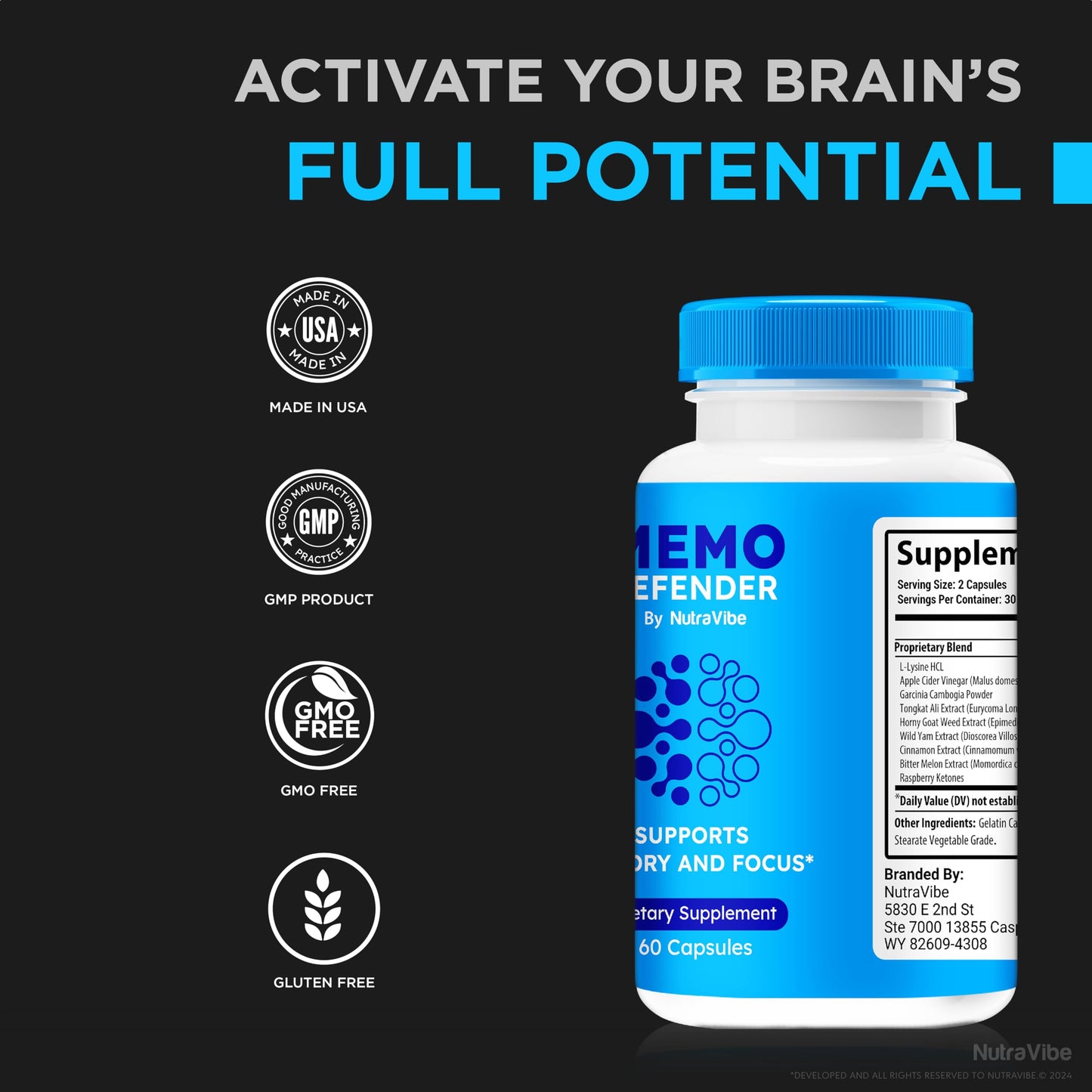 NutraVibe Memo Defender Capsules 180 Capsules