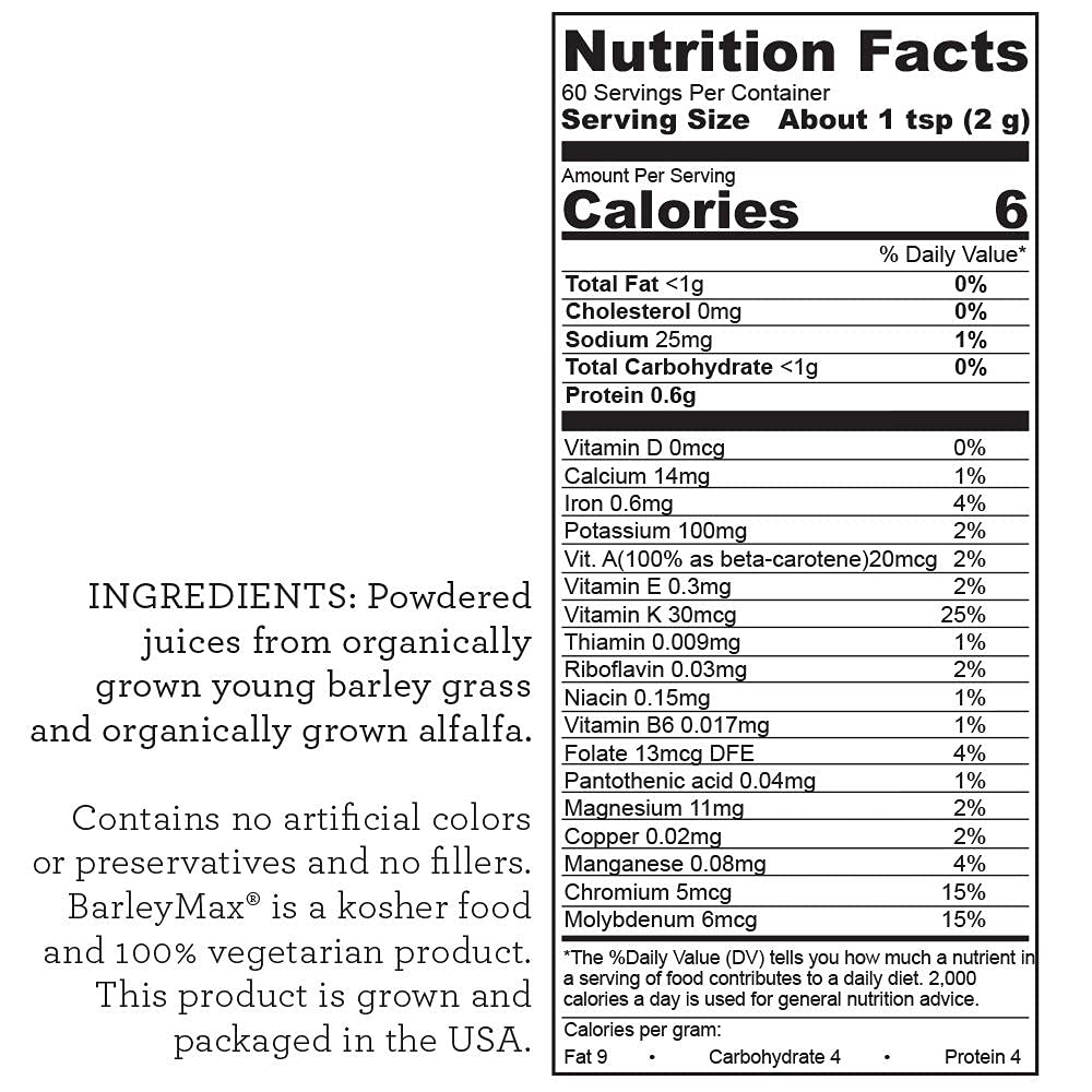 THE HALLELUJAH DIET Organic BarleyMax Barley and Alfalfa Grass Juice Powder, 4.2 oz