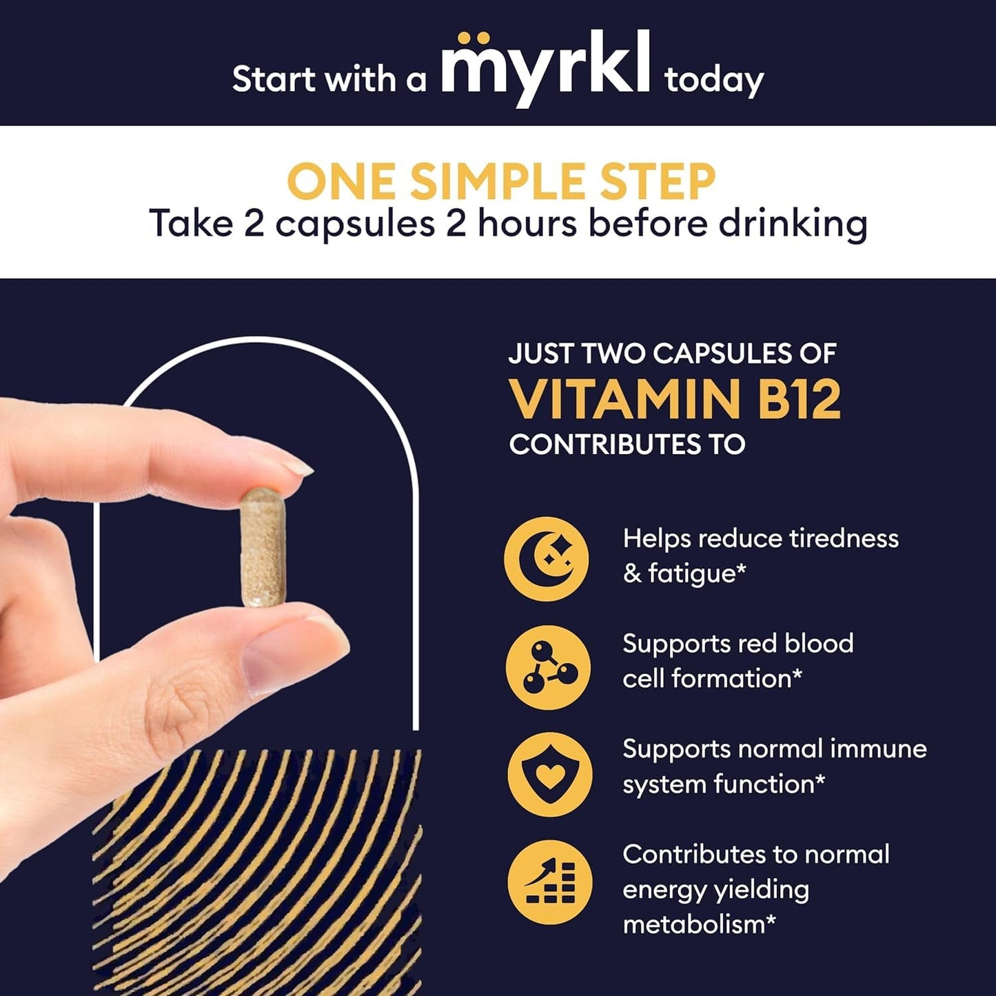 Myrkl Unique Pre-Drinking Supplement for Liver Health Support with Probiotic, L-Cysteine & Vitamin B12, 30 Capsules