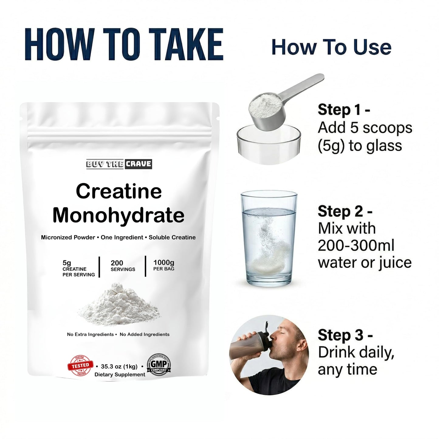 BUY THE CRAVE Ultra-Pure Micronized Creatine Monohydrate Powder 35.2 oz