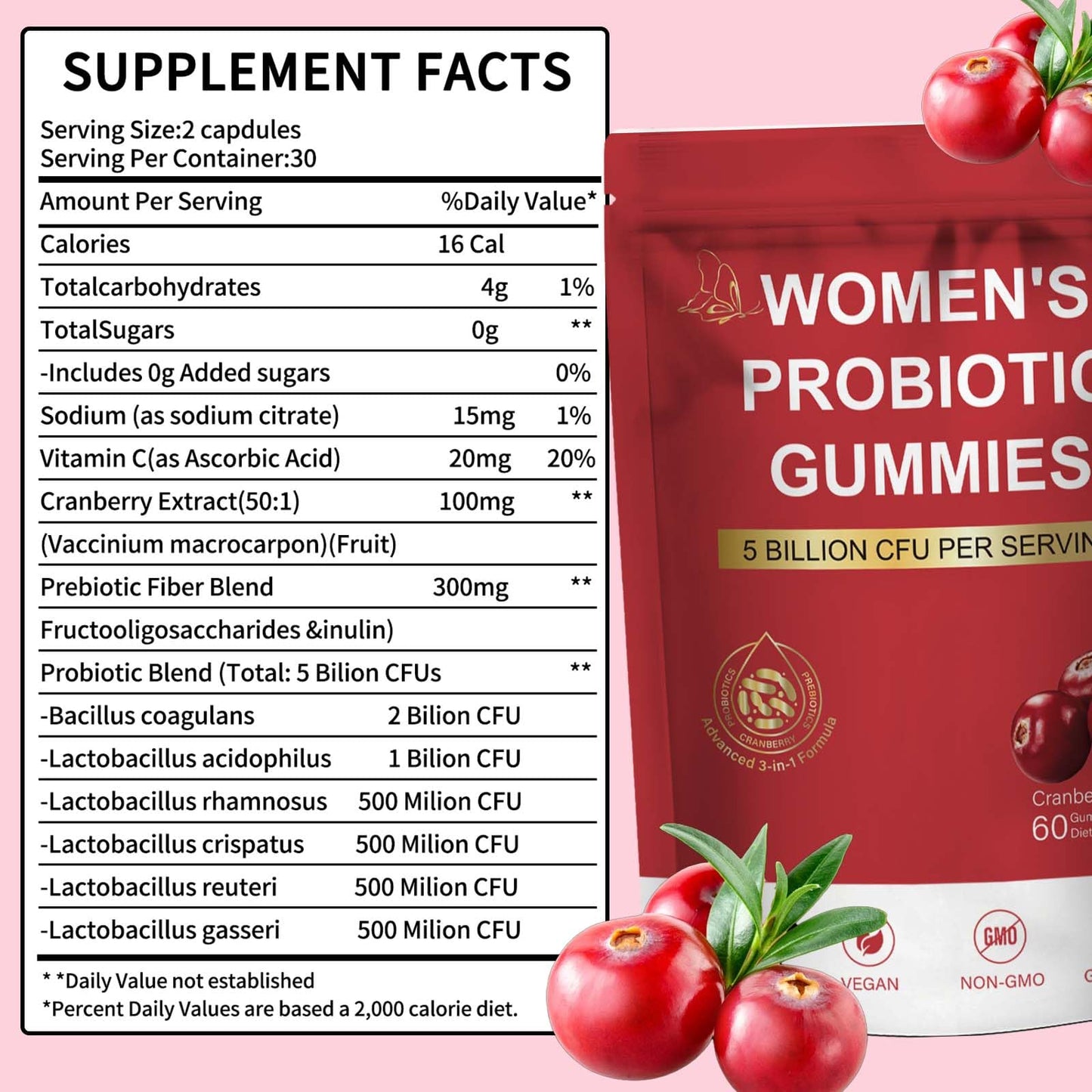 TRUERELIEF Probiotics for Women with Cranberry Extract - Daily Gummy Supplement for Feminine Balance, Digestive & Immune Support, 60 Gummies