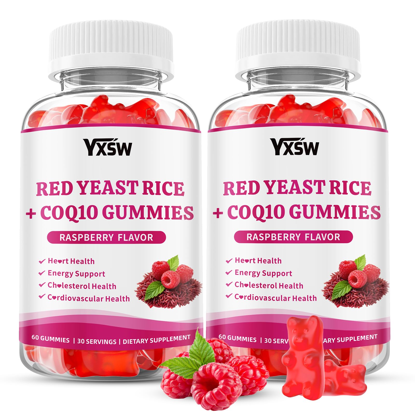YXSW Red Yeast Rice 600mg with CoQ10 30mg Gummy 120 Count