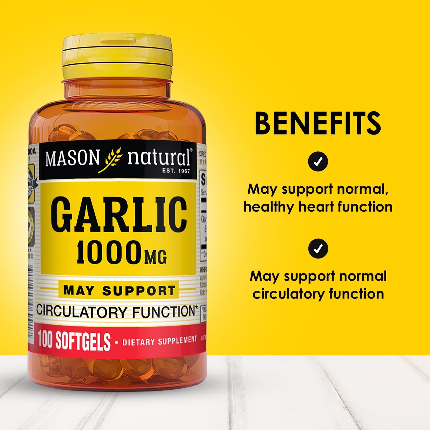 Mason Natural Garlic Oil 1000 mg Softgels, 100 Count