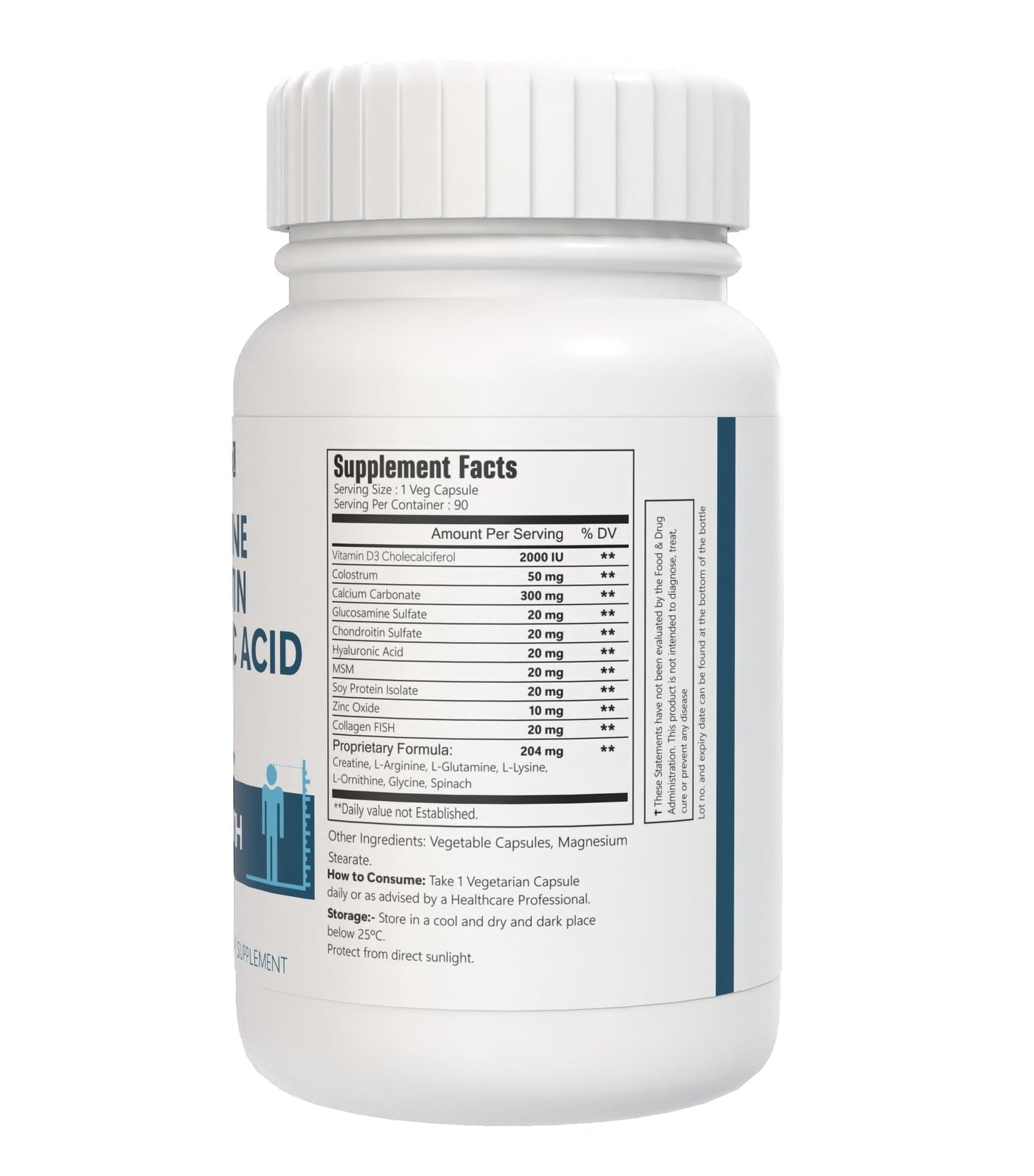 VitaCosmoX Glucosamine Chondroitin Complex Vegetarian Capsules, 90 Count, Joint Support Supplement with MSM & Hyaluronic Acid, Non-GMO, Gluten Free