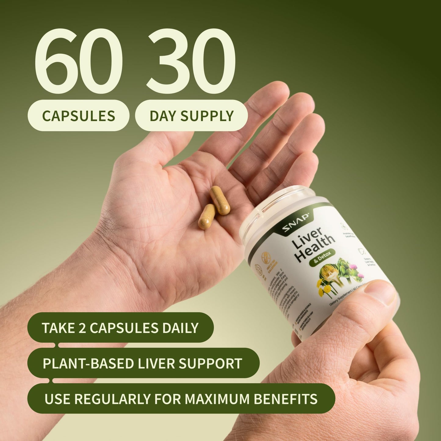 Snap Supplements Milk Thistle Silymarin Liver Support & Detox Capsules, 60 Count