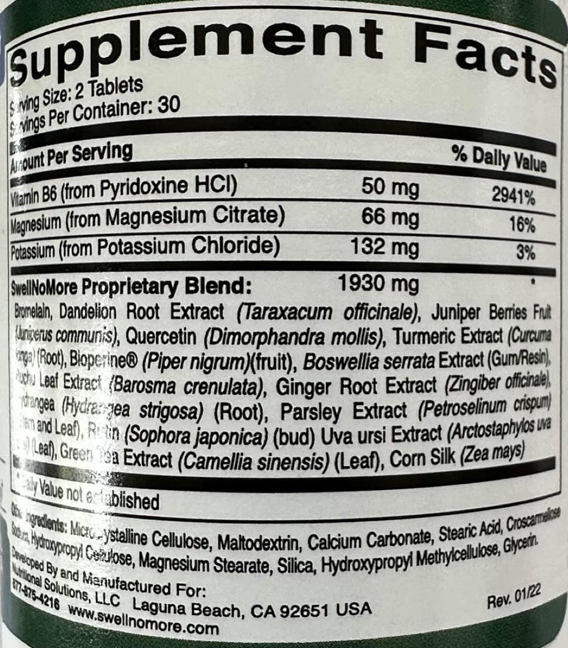 Generic Swell No More for Water Retention Tablet, 60 Tablets