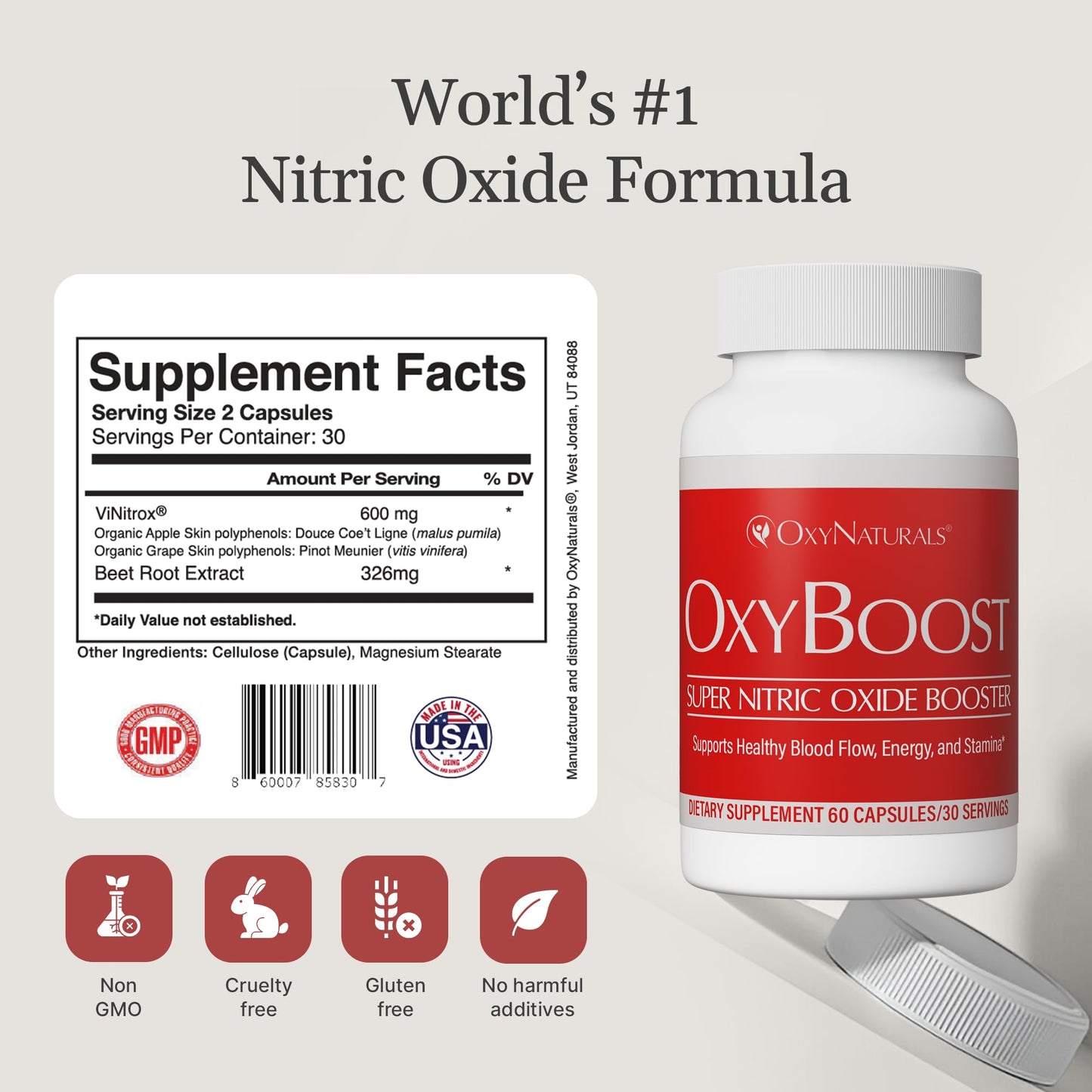 OxyNaturals OxyBoost Nitric Oxide Supplement 60 Capsules