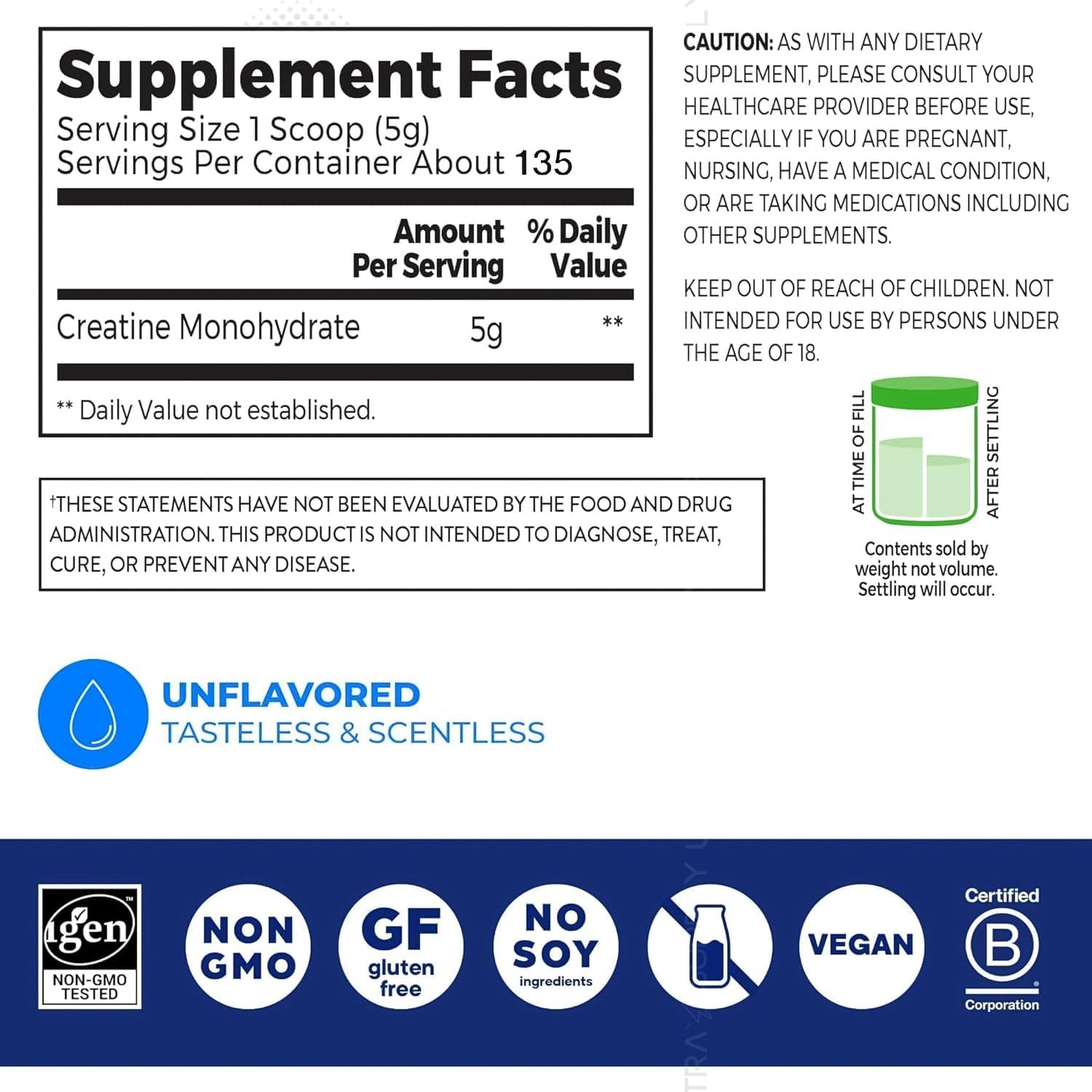 Generic Creatine Monohydrate Micronized Powder, 23.8 oz