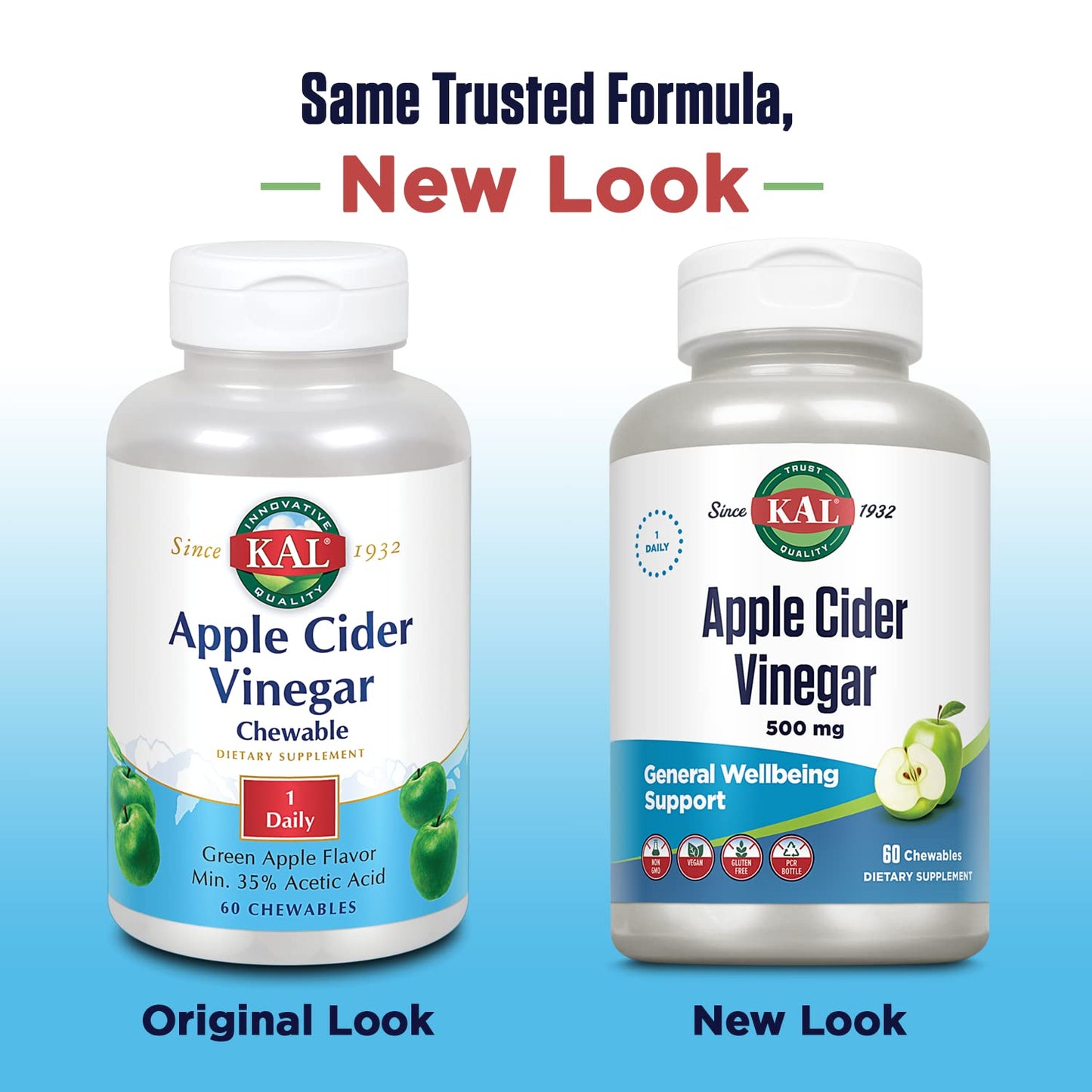 KAL Apple Cider Vinegar 500 mg Tablet, 60 Count