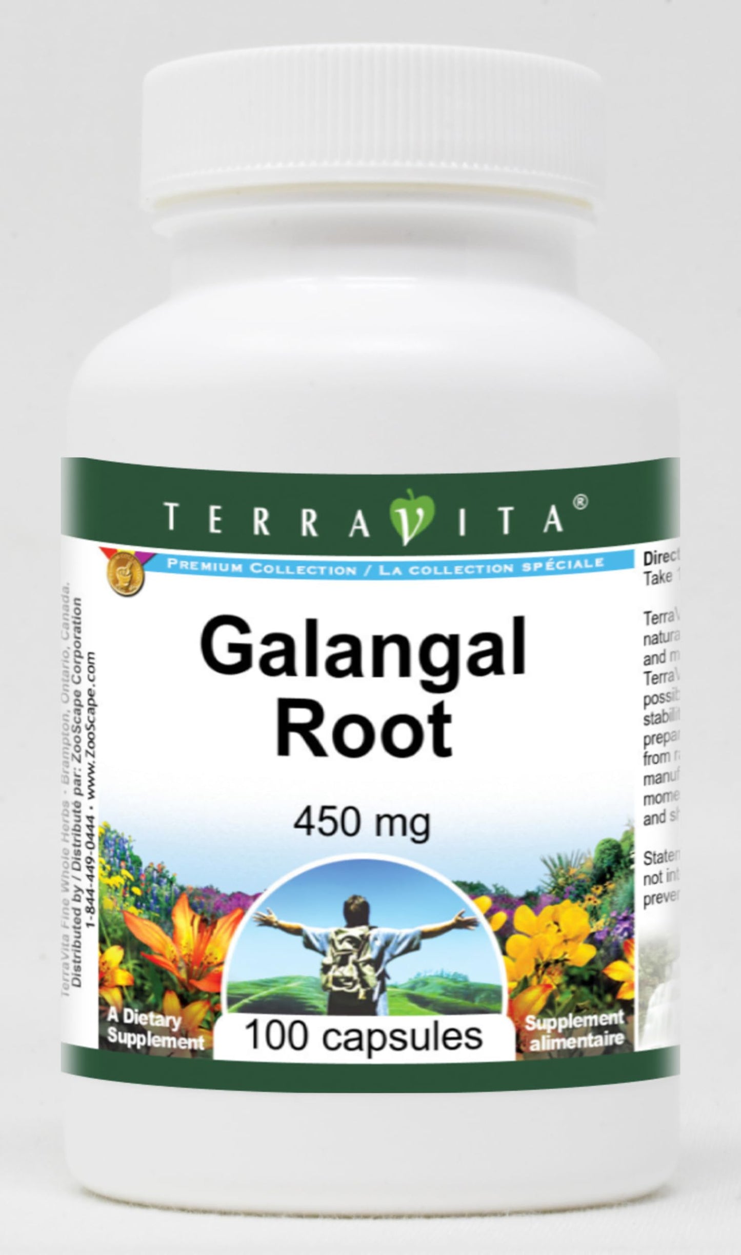 Terravita Galangal Root 450 mg Capsule, 100 Count