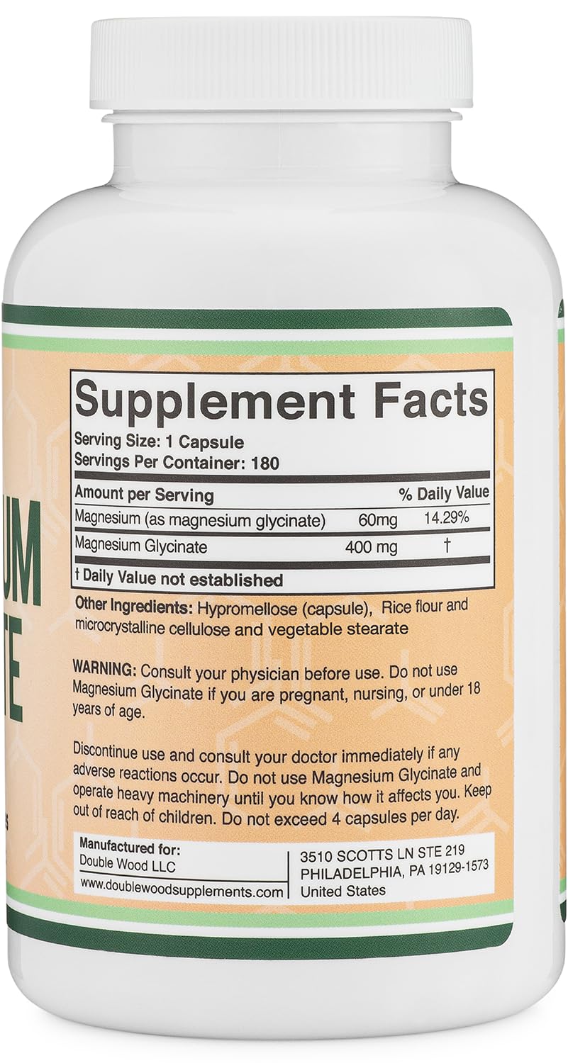 Double Wood Supplements Magnesium Glycinate 400mg Capsule 180 Count