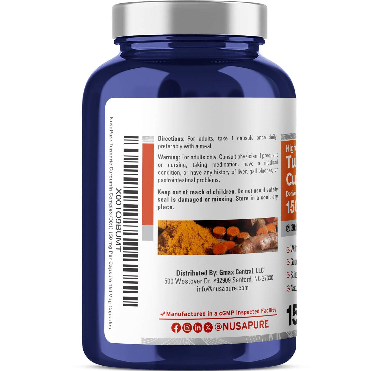 NusaPure Turmeric Curcumin Complex 150 mg Veg Capsules with Bioperine, 150 Count