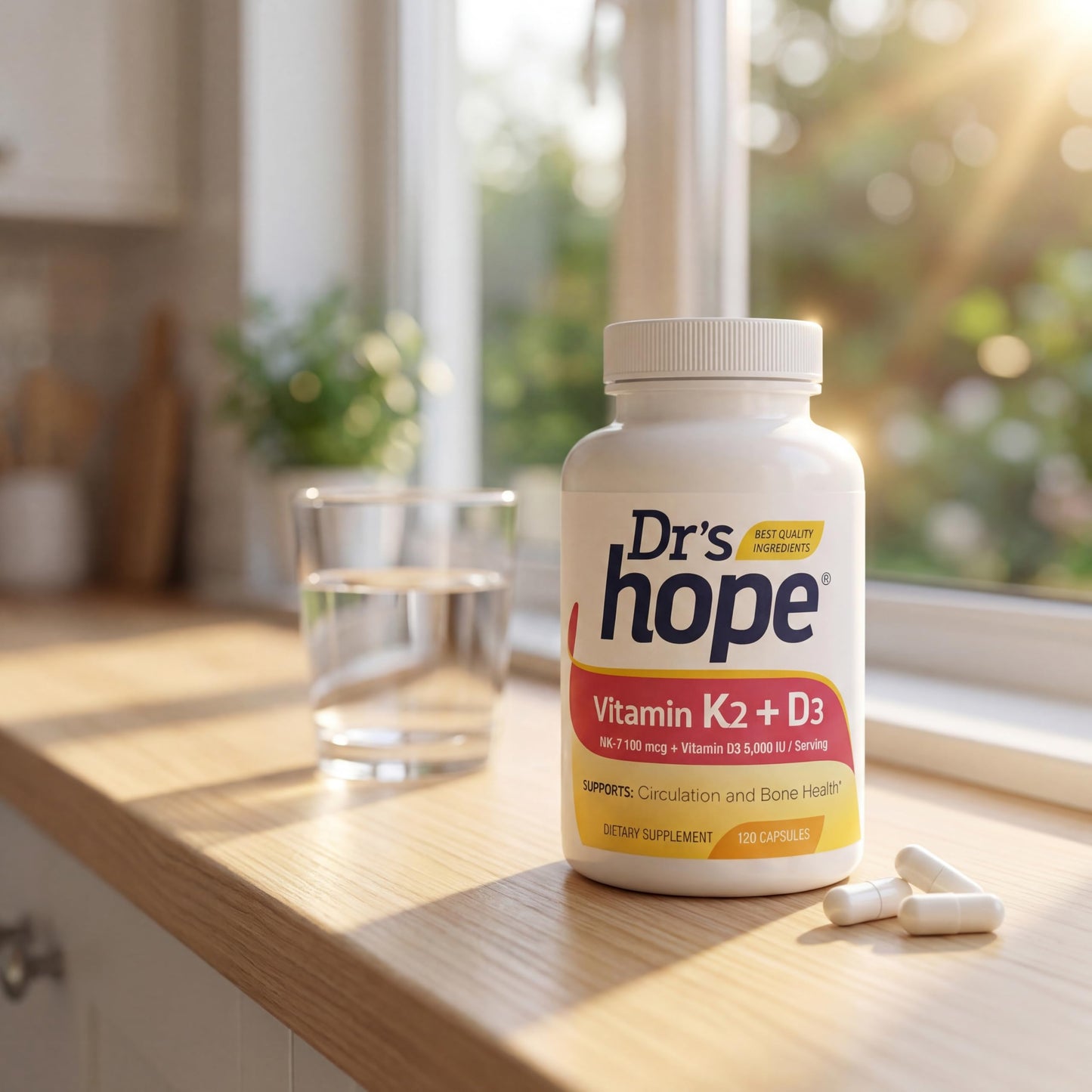 Dr’s Hope Vitamin K2 (MK-7) 100 mcg & Vitamin D3 125 mg (5000 IU) Supplement - Advanced Bone & Immune Support Formula - 120 Capsules