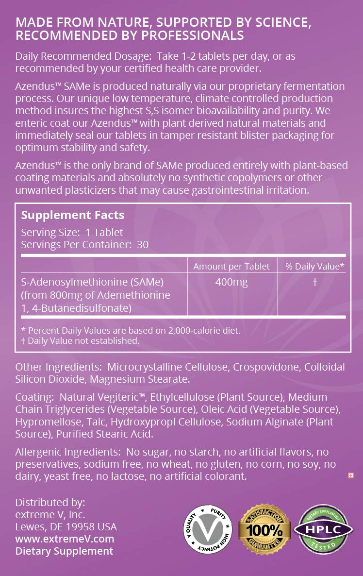 extreme V Azendus SAM-e Mood Support 400mg Tablet, 30 Tablets