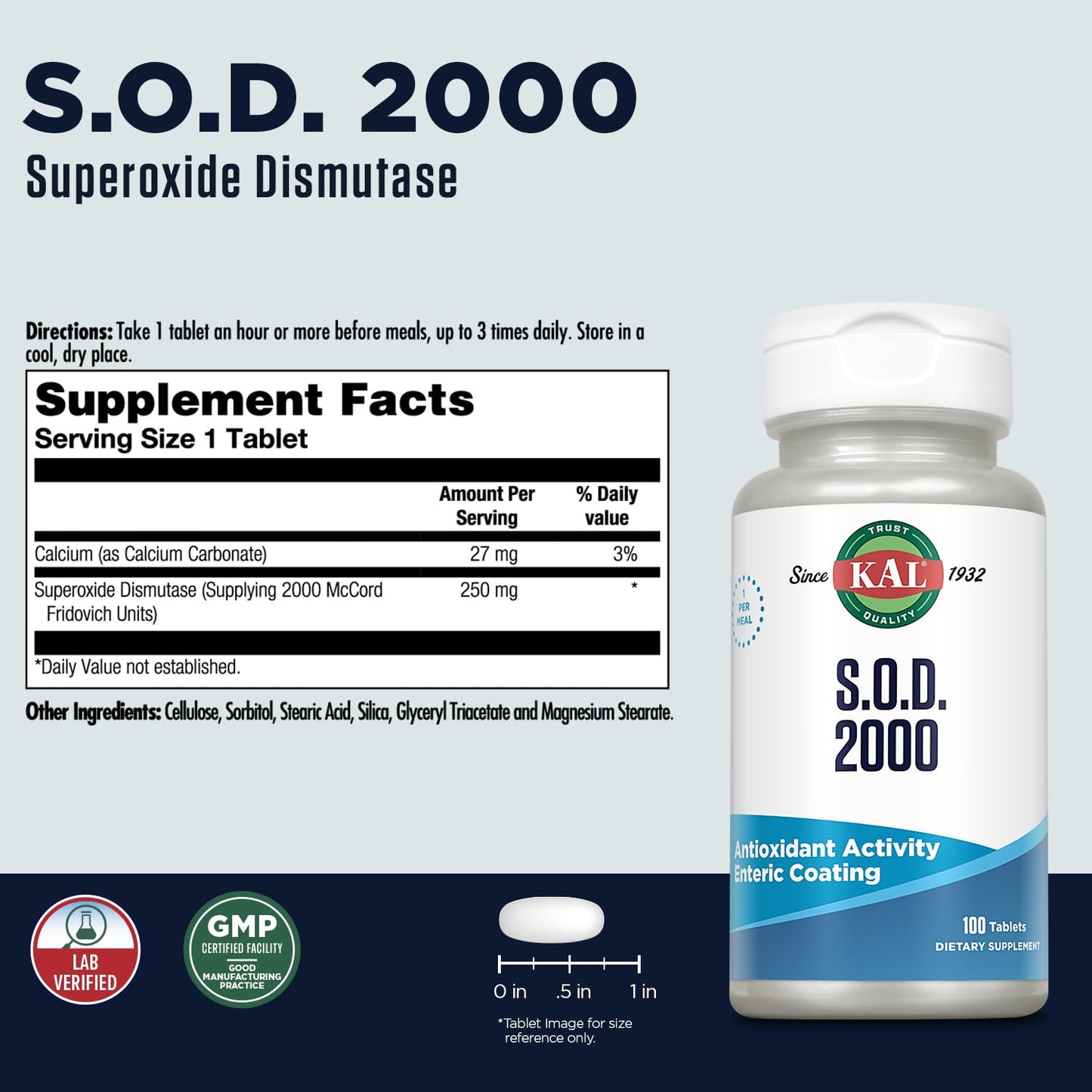 KAL S.O.D. 2000 Antioxidant Supplement - Beef Liver Source Tablets, 100 Tablets