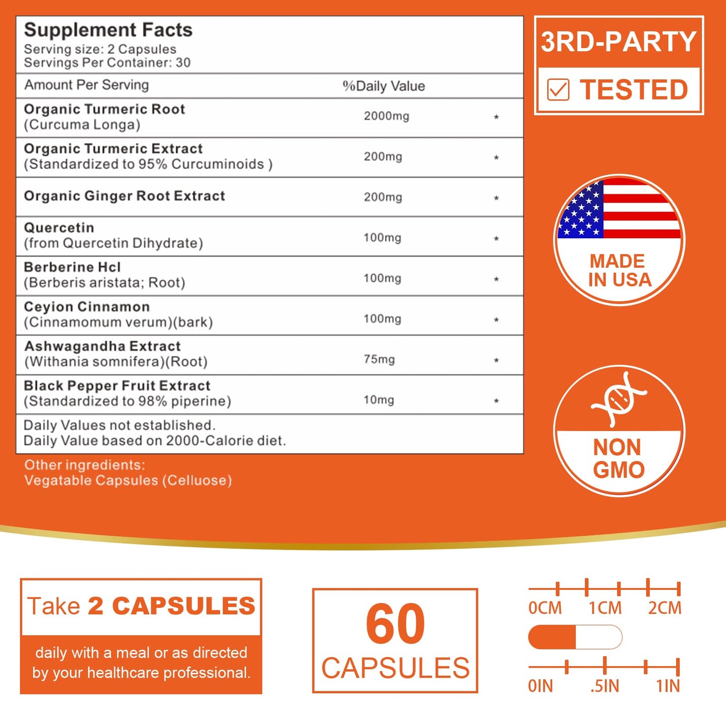 VITACRLLYNMN Liposomal Turmeric Curcumin Supplement with Black Pepper & Ginger, 2200mg, Enhanced Absorption, 95% Curcumin Extract for Joint Support, 60 Capsules