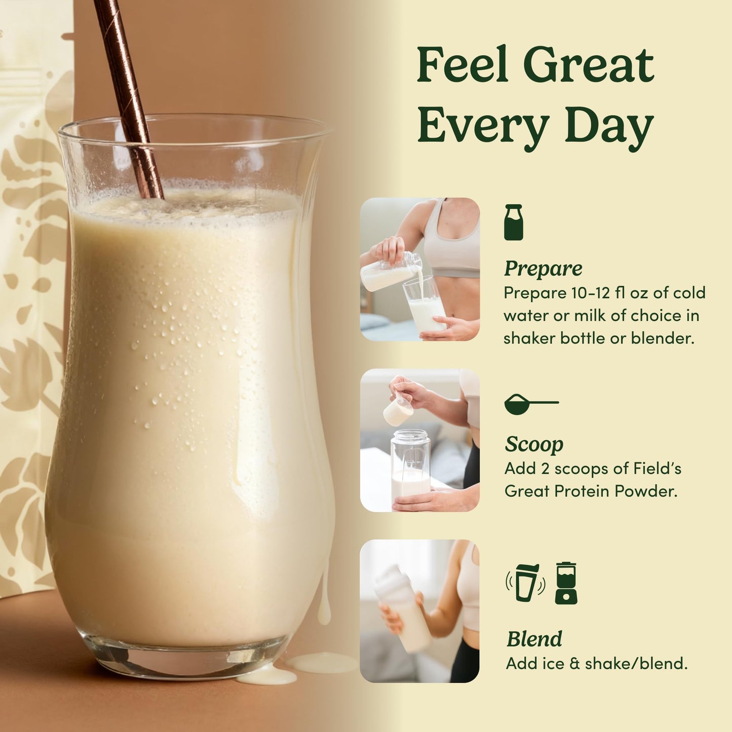 Field's Great Plant-Based Protein Powder with Fiber for Muscle Maintenance, Vanilla, 4-Pack