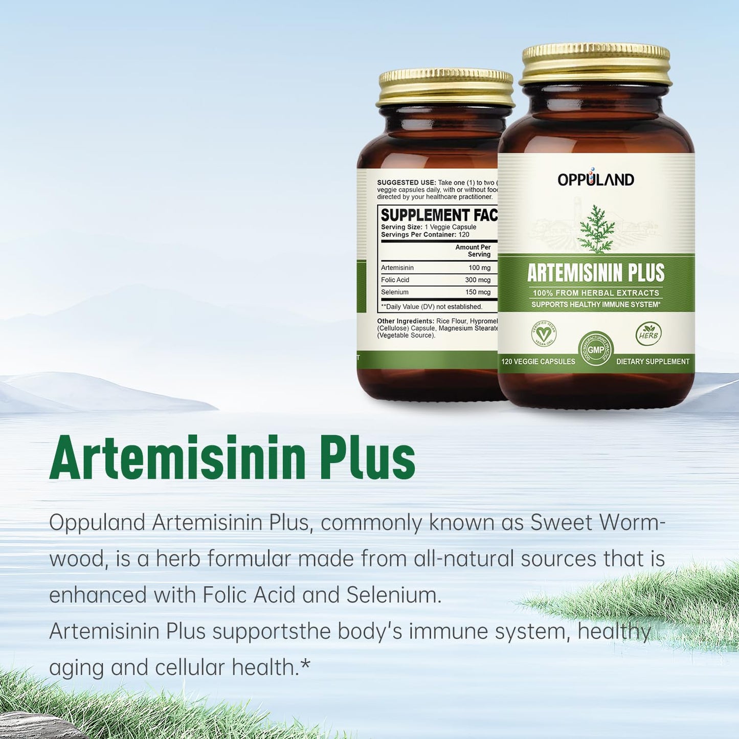 oppuland Artemisinin Plus – Sweet Wormwood Extract 100mg – Artemisia Annua Complex with Folic Acid & Selenium Gummy 30 Count