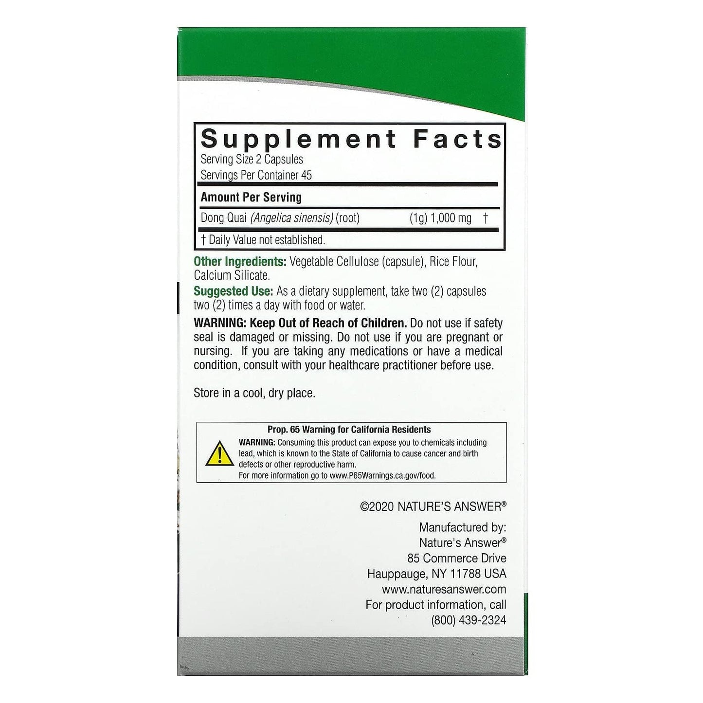 Nature's Answer Dong Quai Root 1000mg Capsules 90 Count